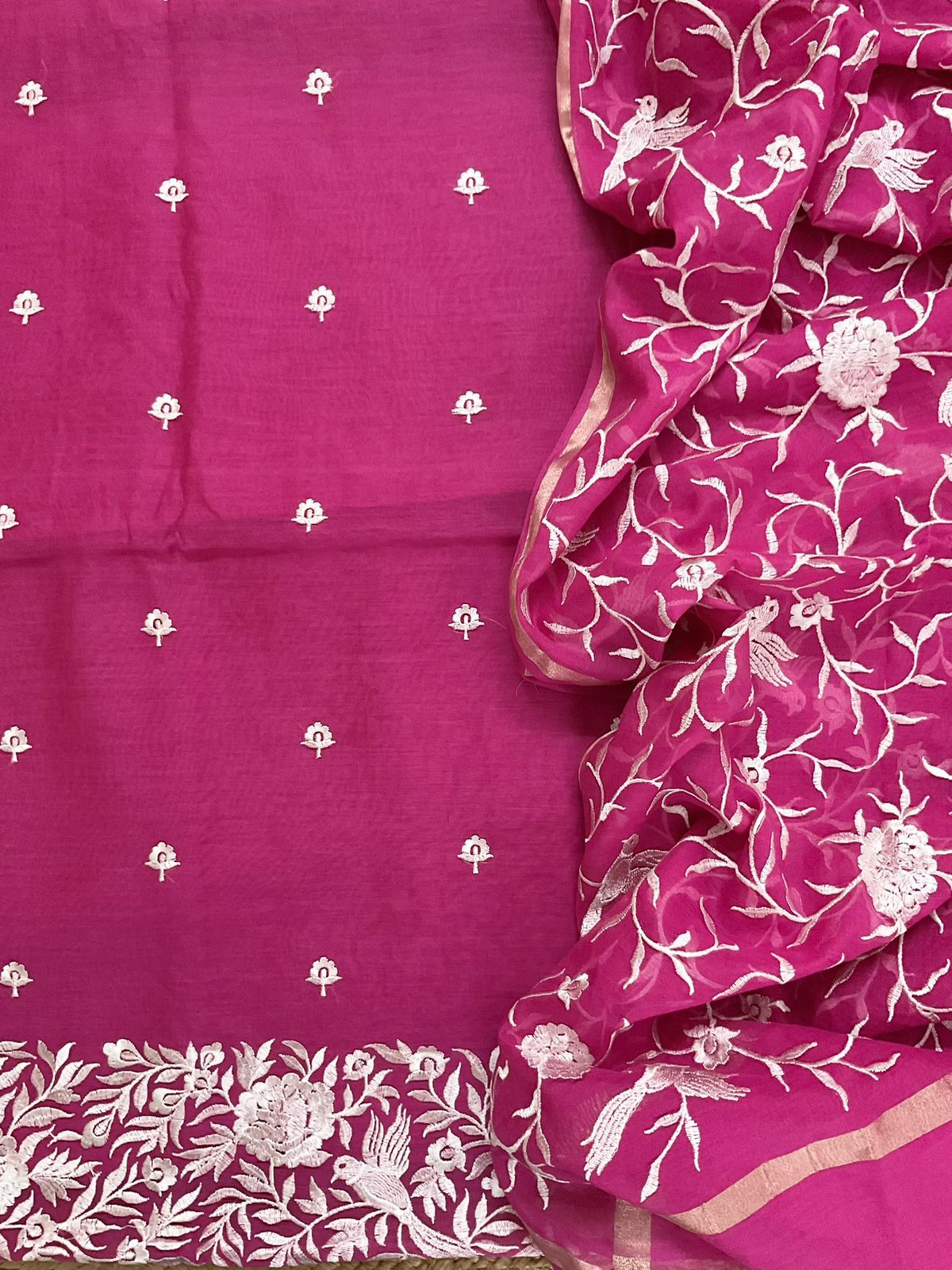 Pure Chanderi Embroidered Suit - Pink