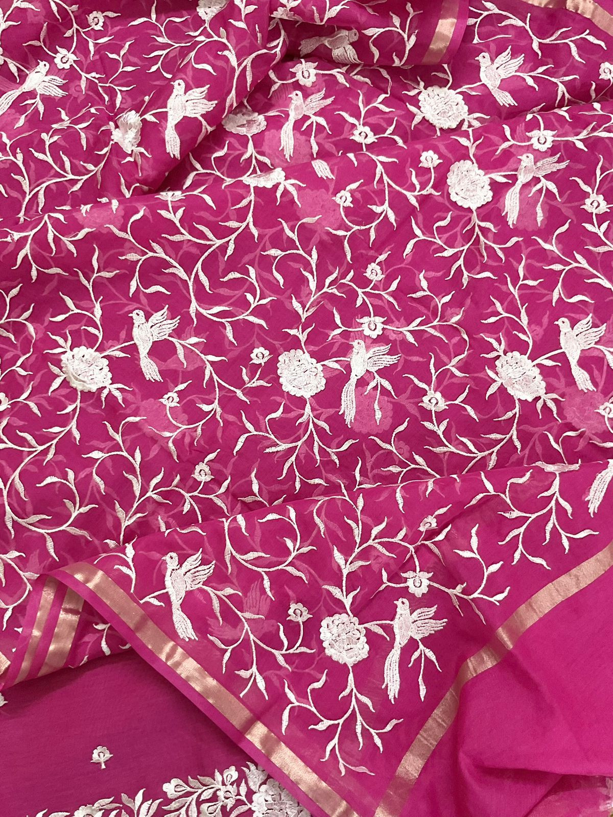 Pure Chanderi Embroidered Suit - Pink