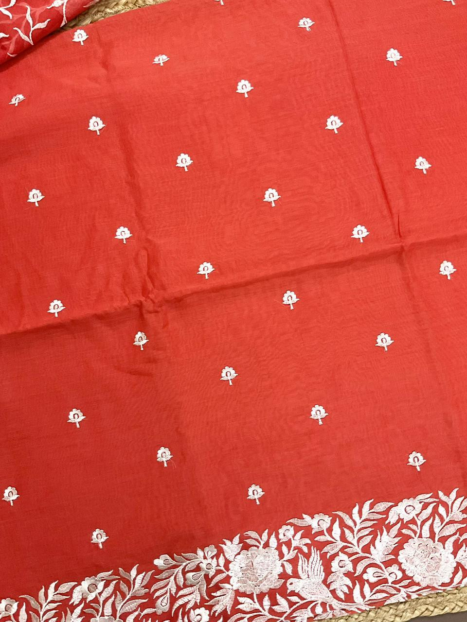 Pure Chanderi Embroidered Suit - Red