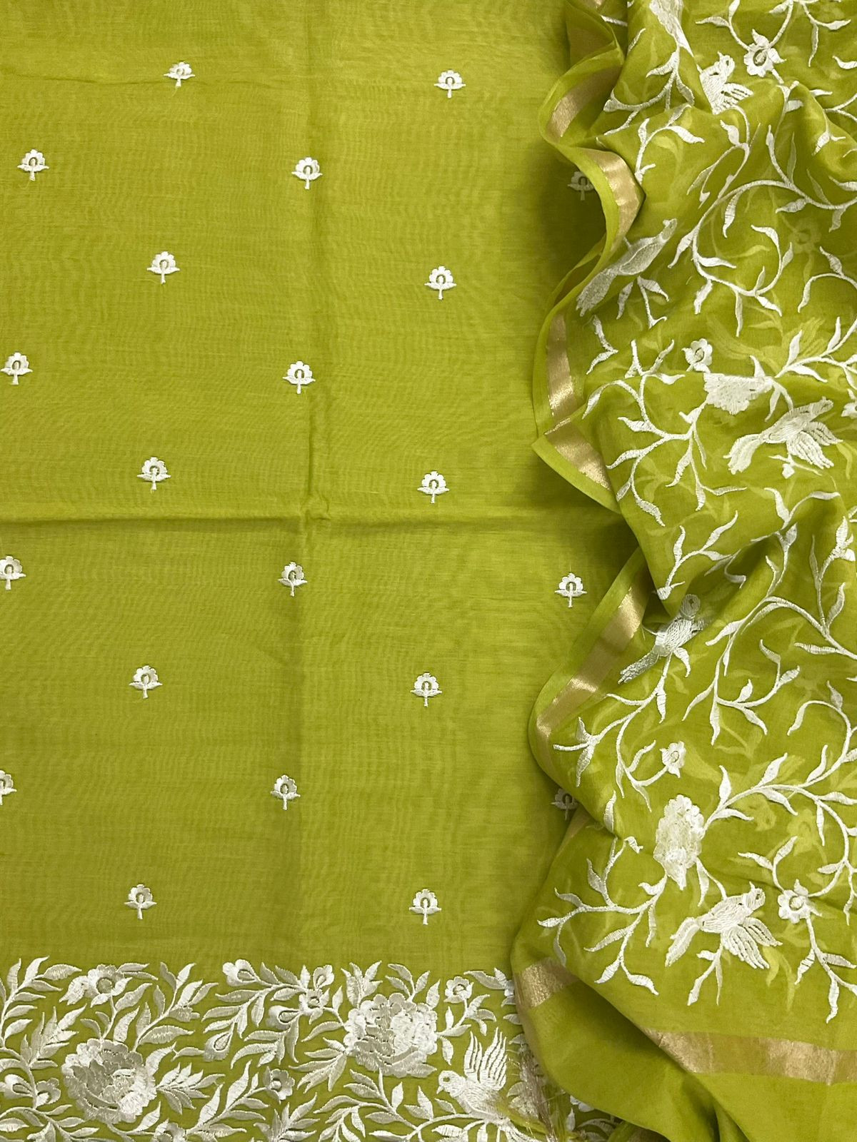 Pure Chanderi Embroidered Suit - Green