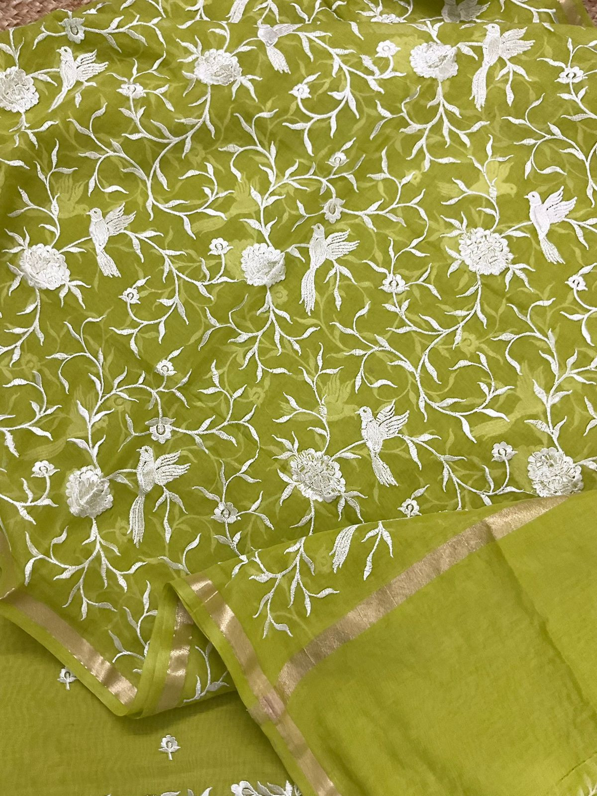 Pure Chanderi Embroidered Suit - Green