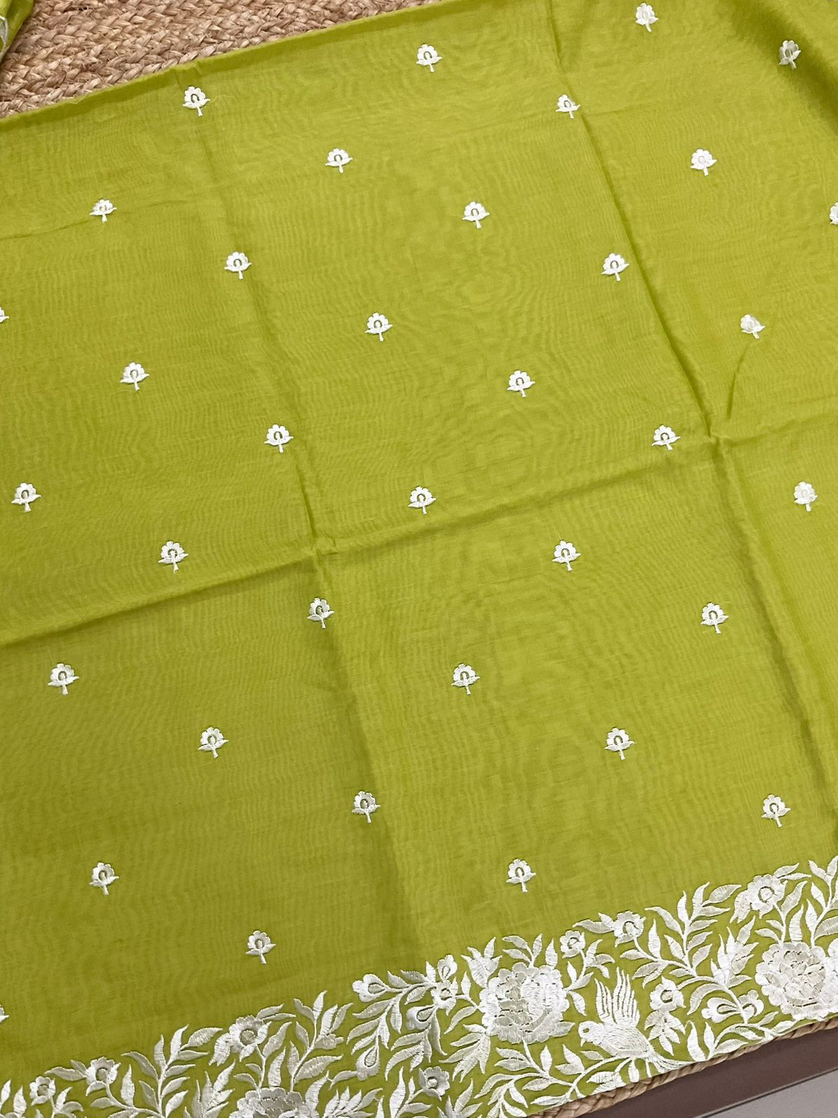 Pure Chanderi Embroidered Suit - Green