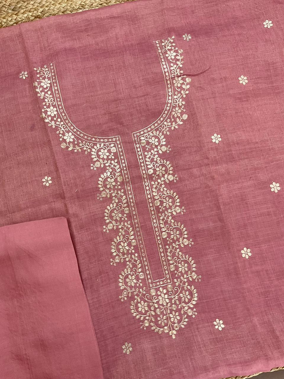 Pure Tissue Slub Cotton Printed Embroidered Suit - Pink