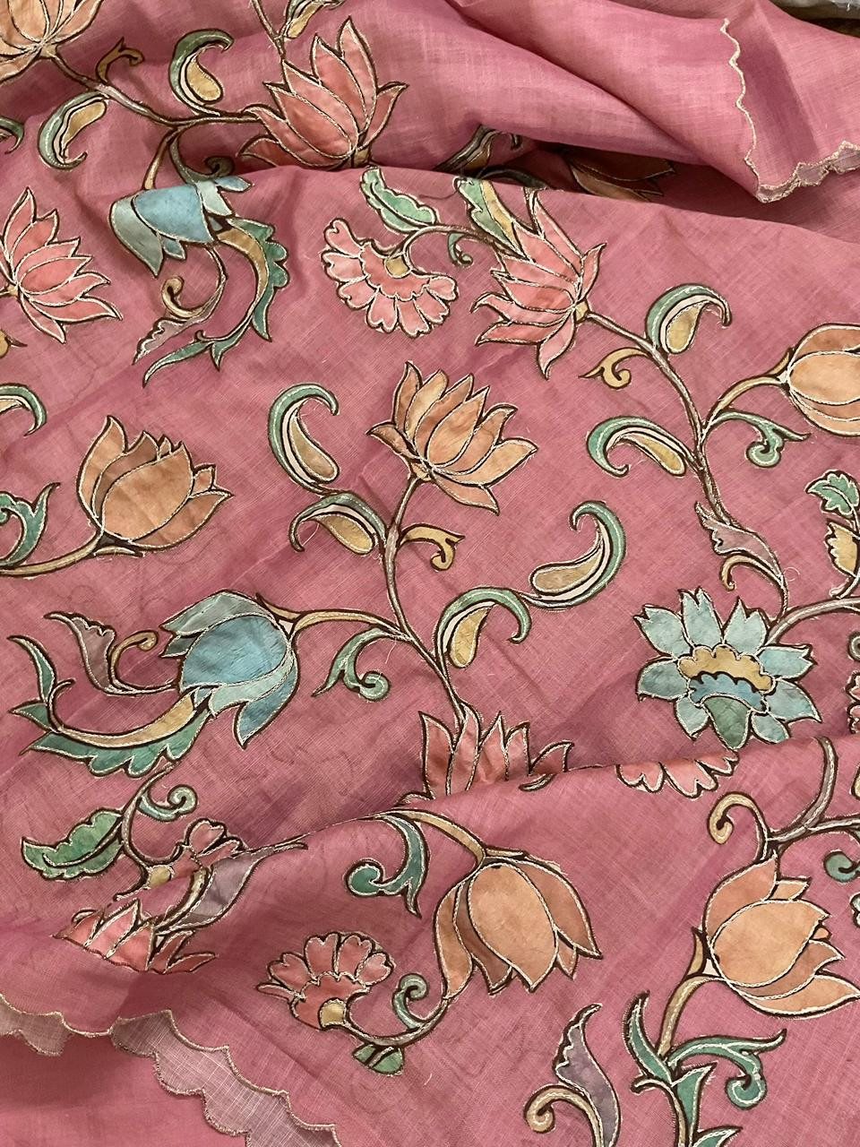 Pure Tissue Slub Cotton Printed Embroidered Suit - Pink