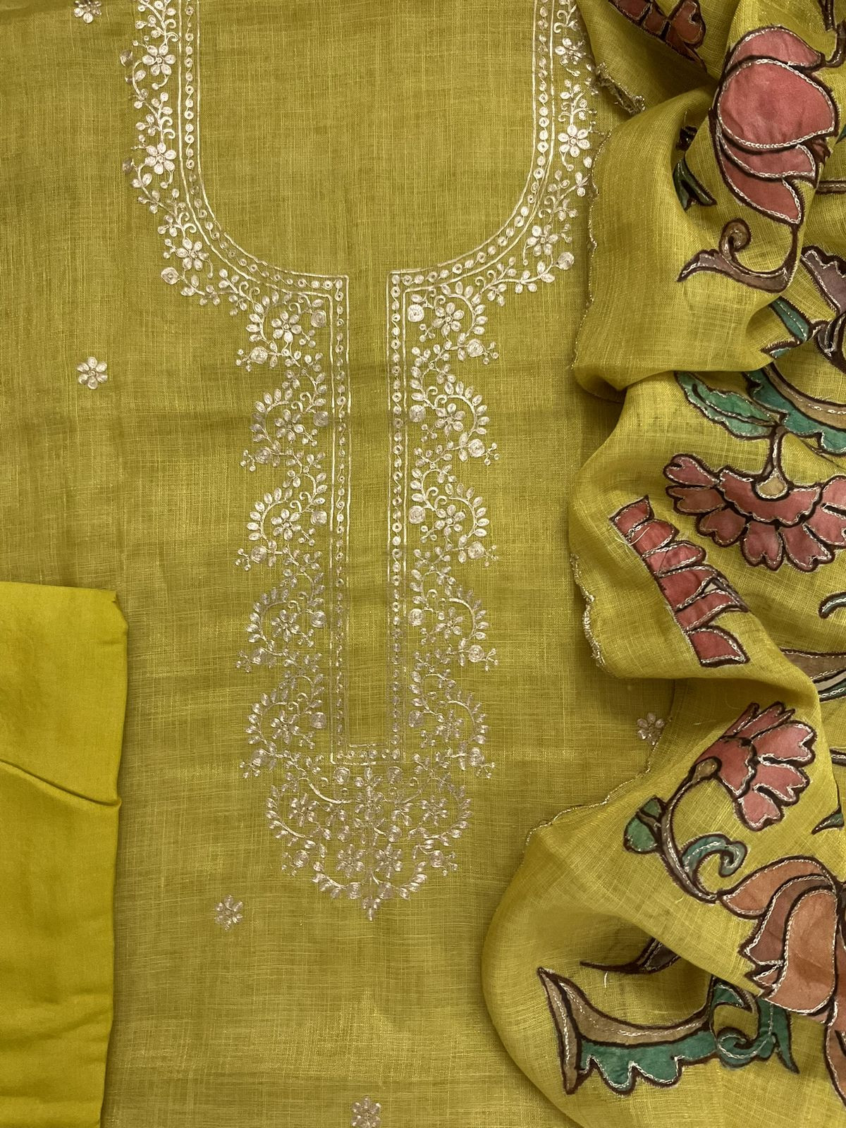 Pure Tissue Slub Cotton Printed Embroidered Suit - Yellow