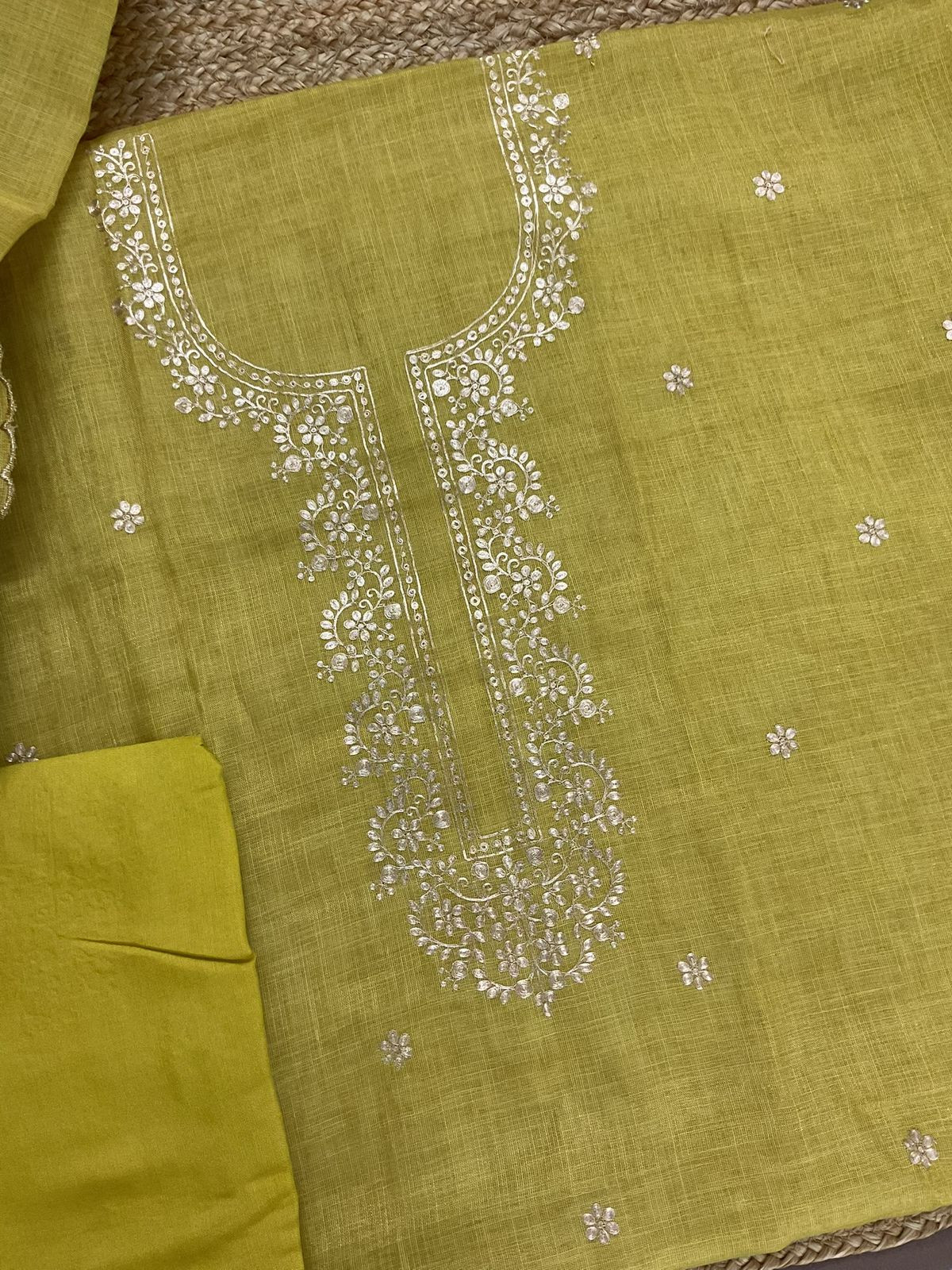 Pure Tissue Slub Cotton Printed Embroidered Suit - Yellow