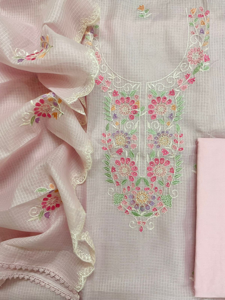 Image of Soft Kota Silk Embroidered Suit - Pink