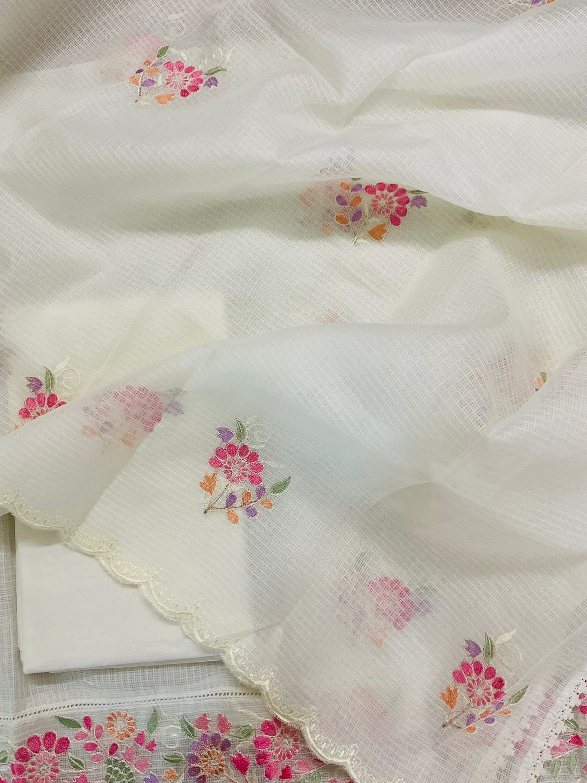 Soft Kota Silk Embroidered Suit - OffWhite