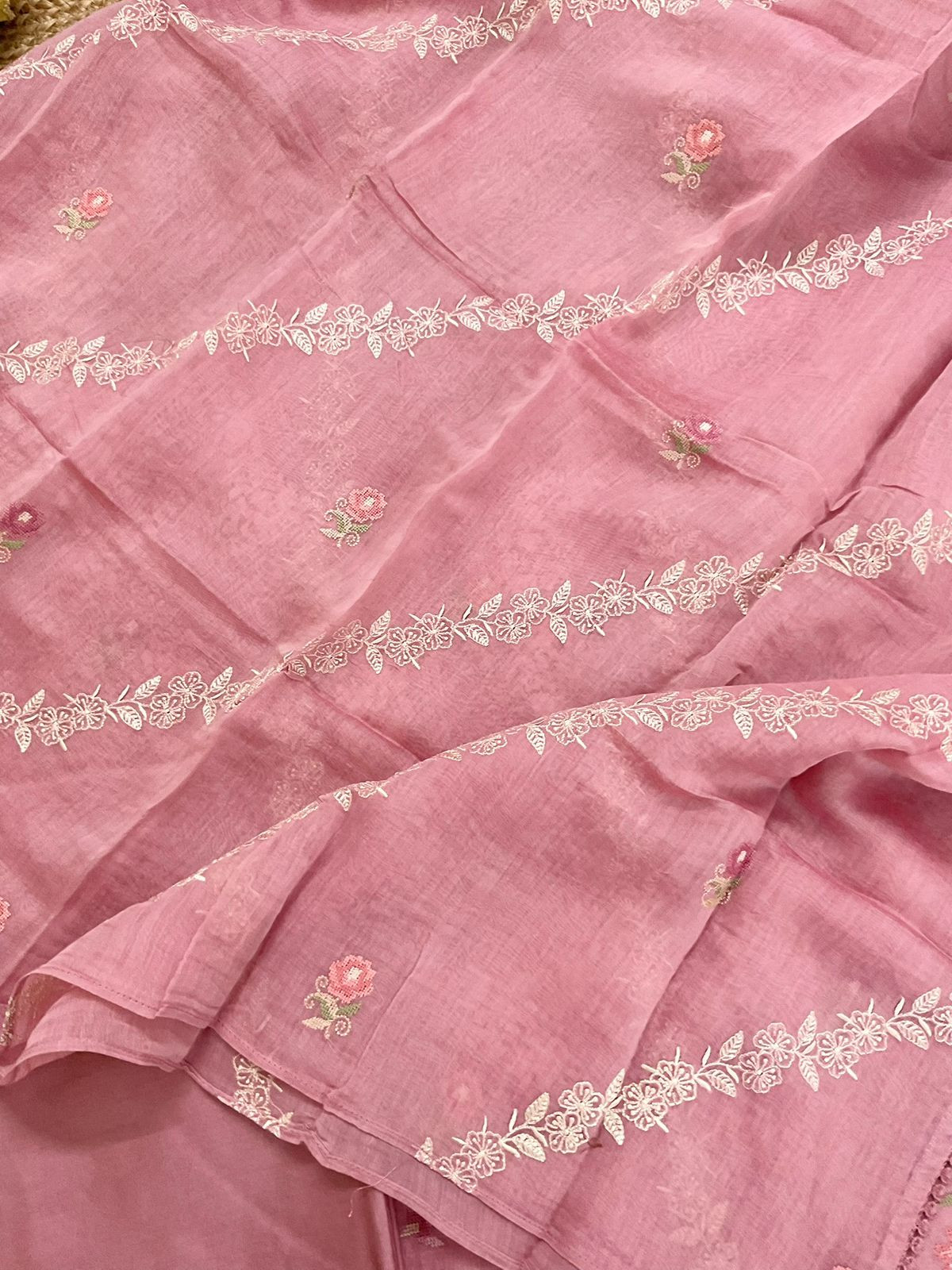 Pure Mul Chanderi Embroidered Suit - Pink