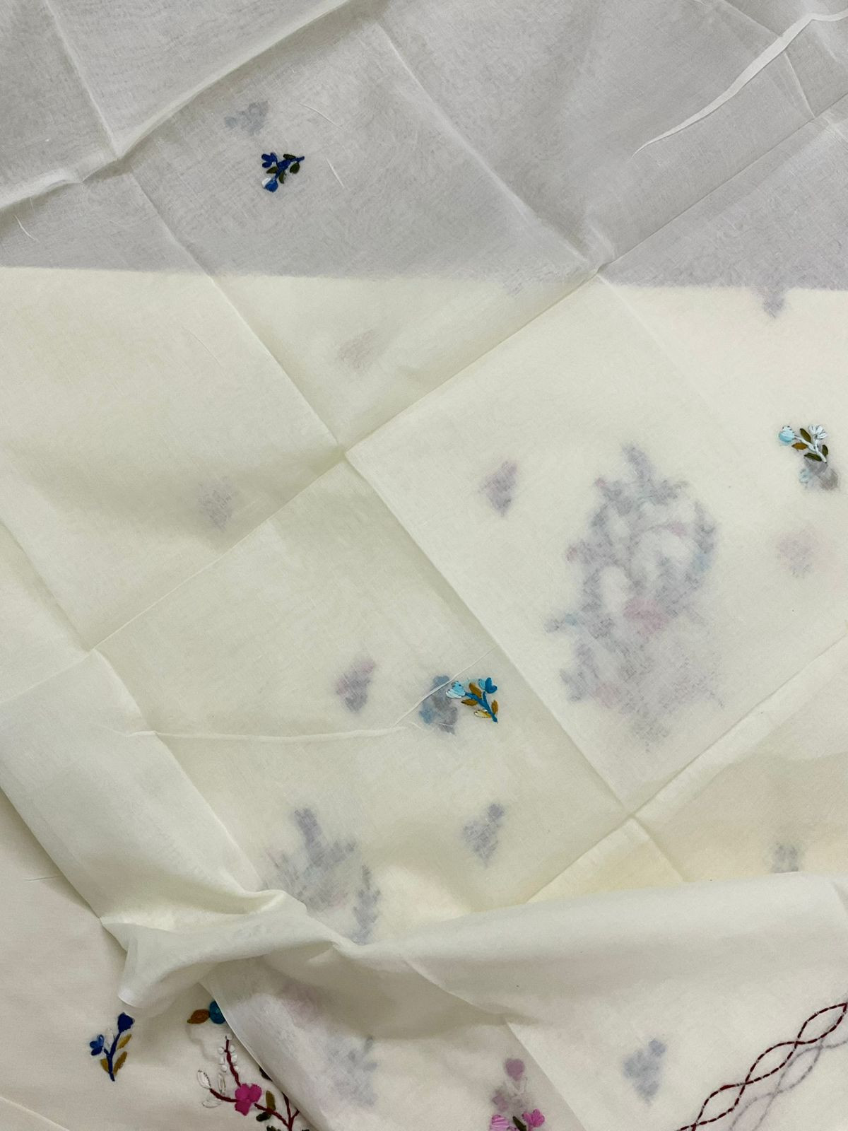 Pure Cotton Embroidered Suit - Cream