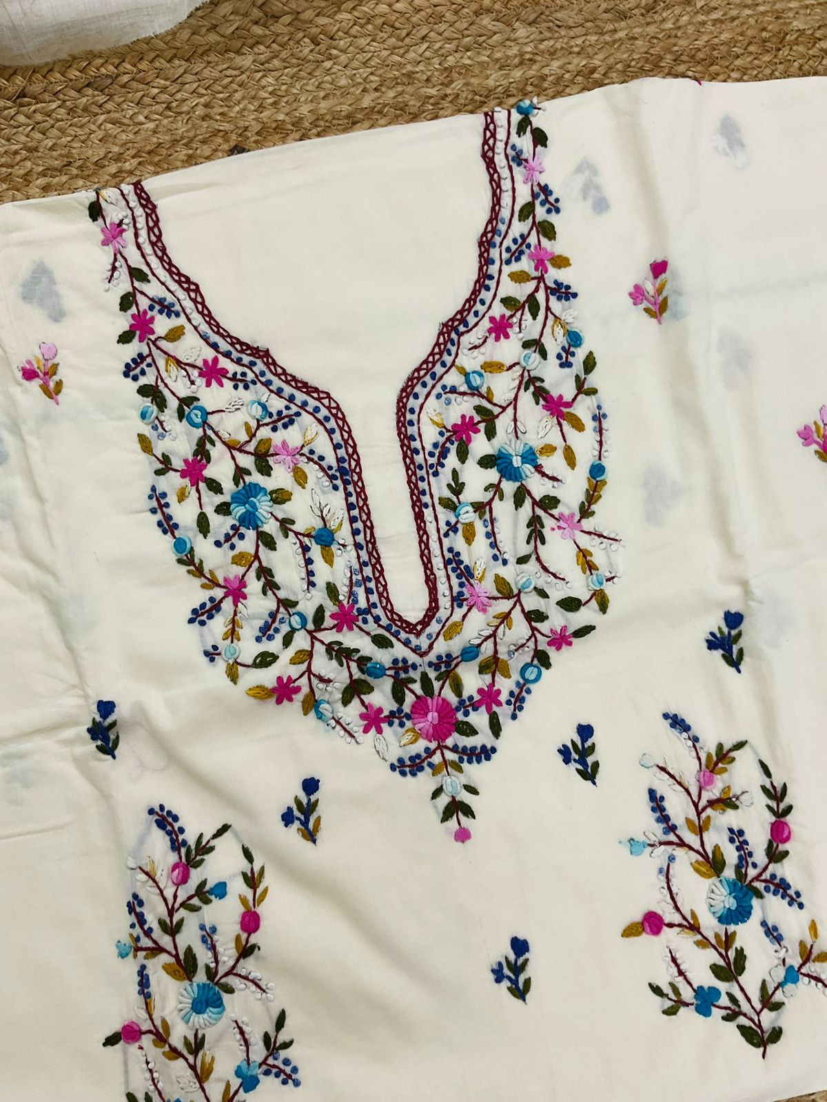 Pure Cotton Embroidered Suit - Cream