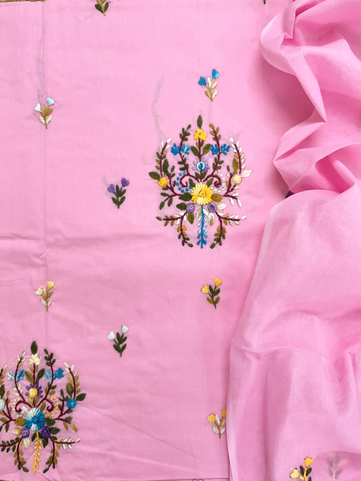 Pure Cotton Embroidered Suit - Pink