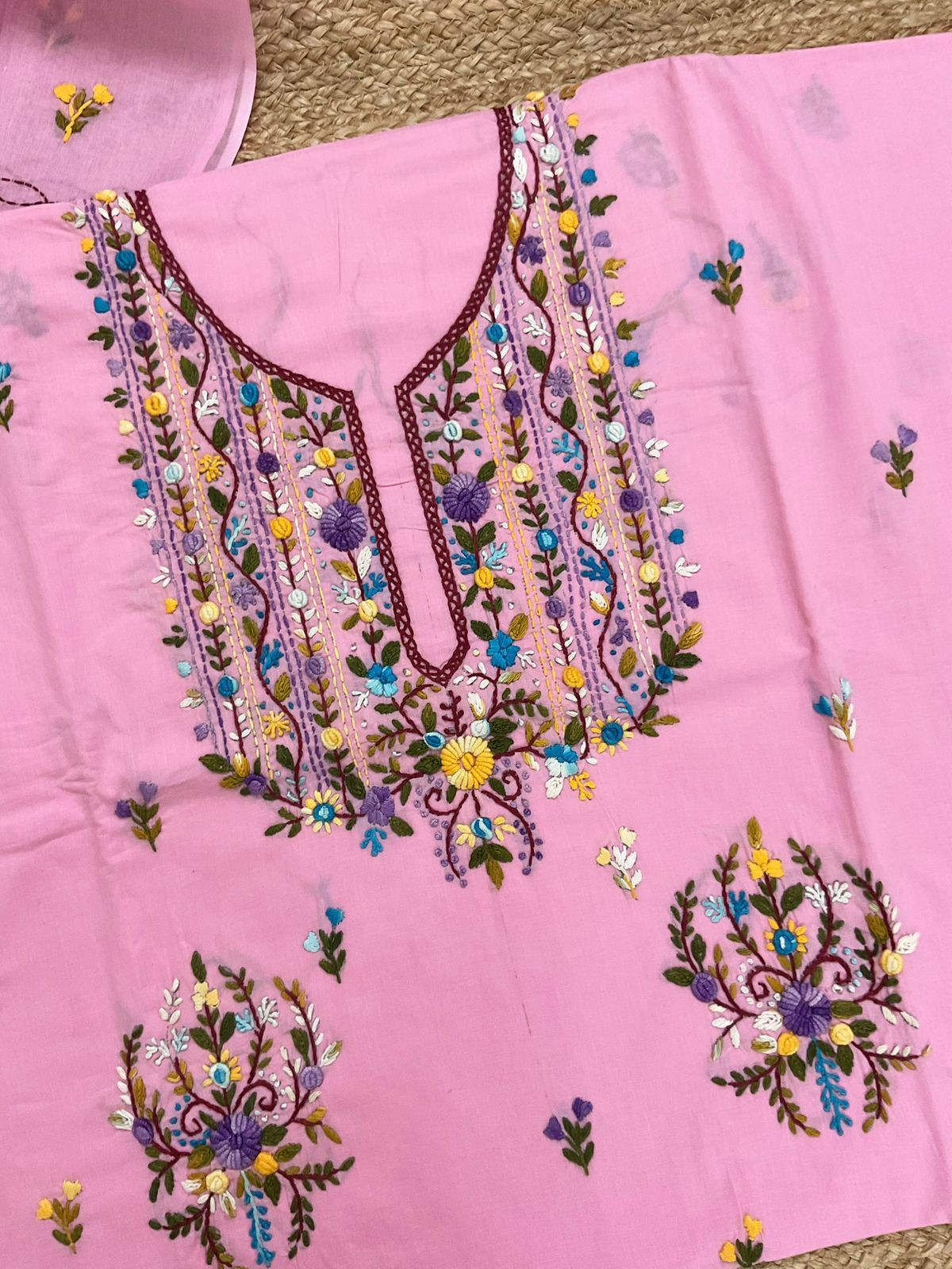 Pure Cotton Embroidered Suit - Pink