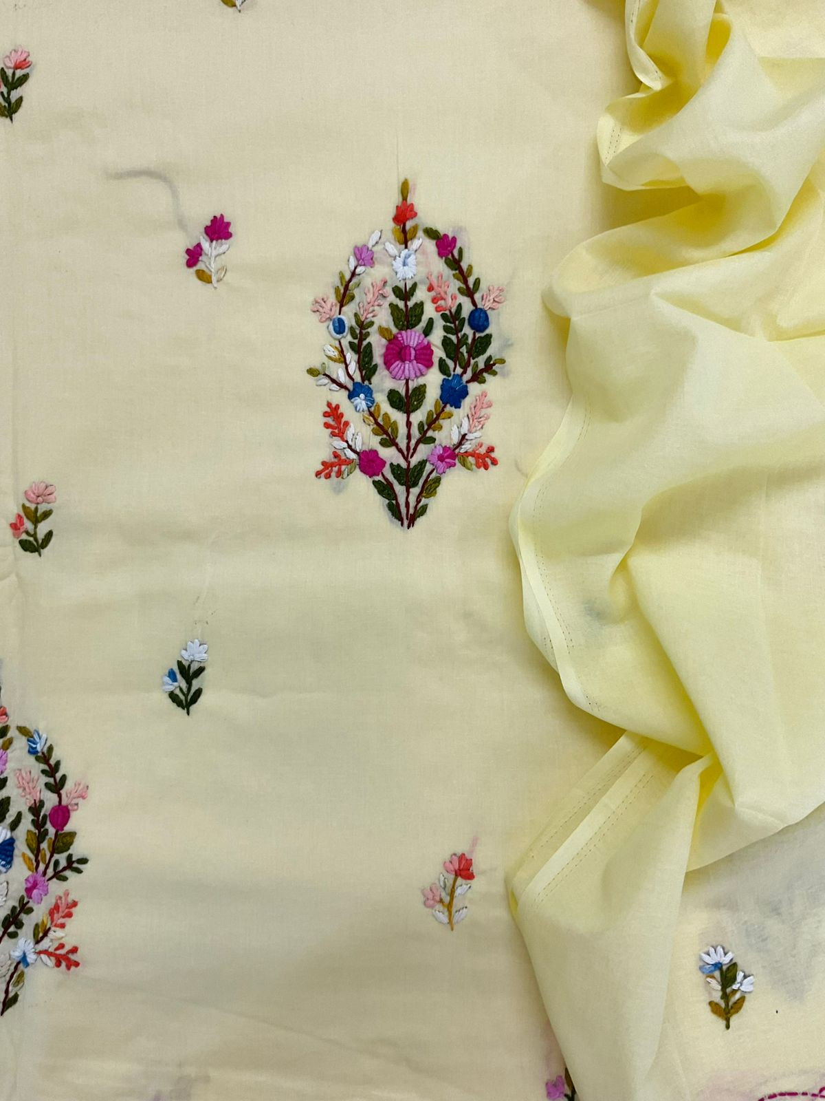 Pure Cotton Embroidered Suit - Yellow