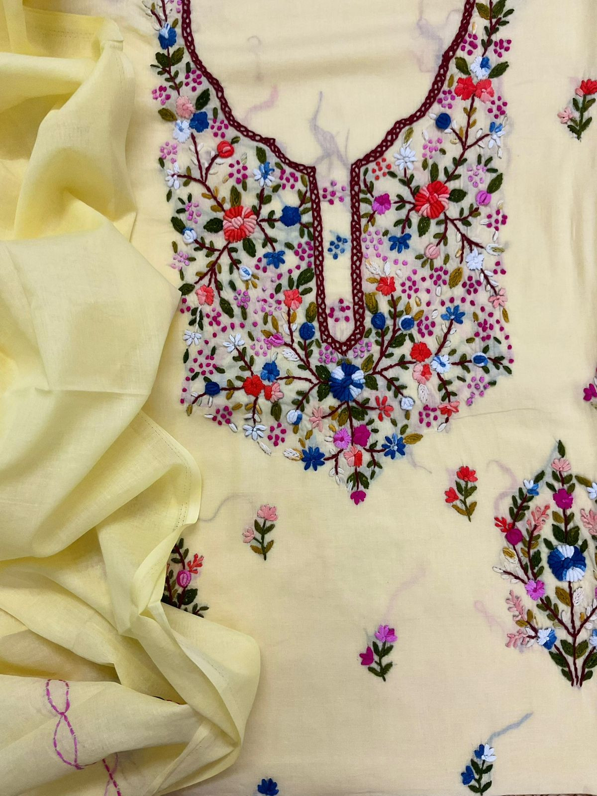 Pure Cotton Embroidered Suit - Yellow
