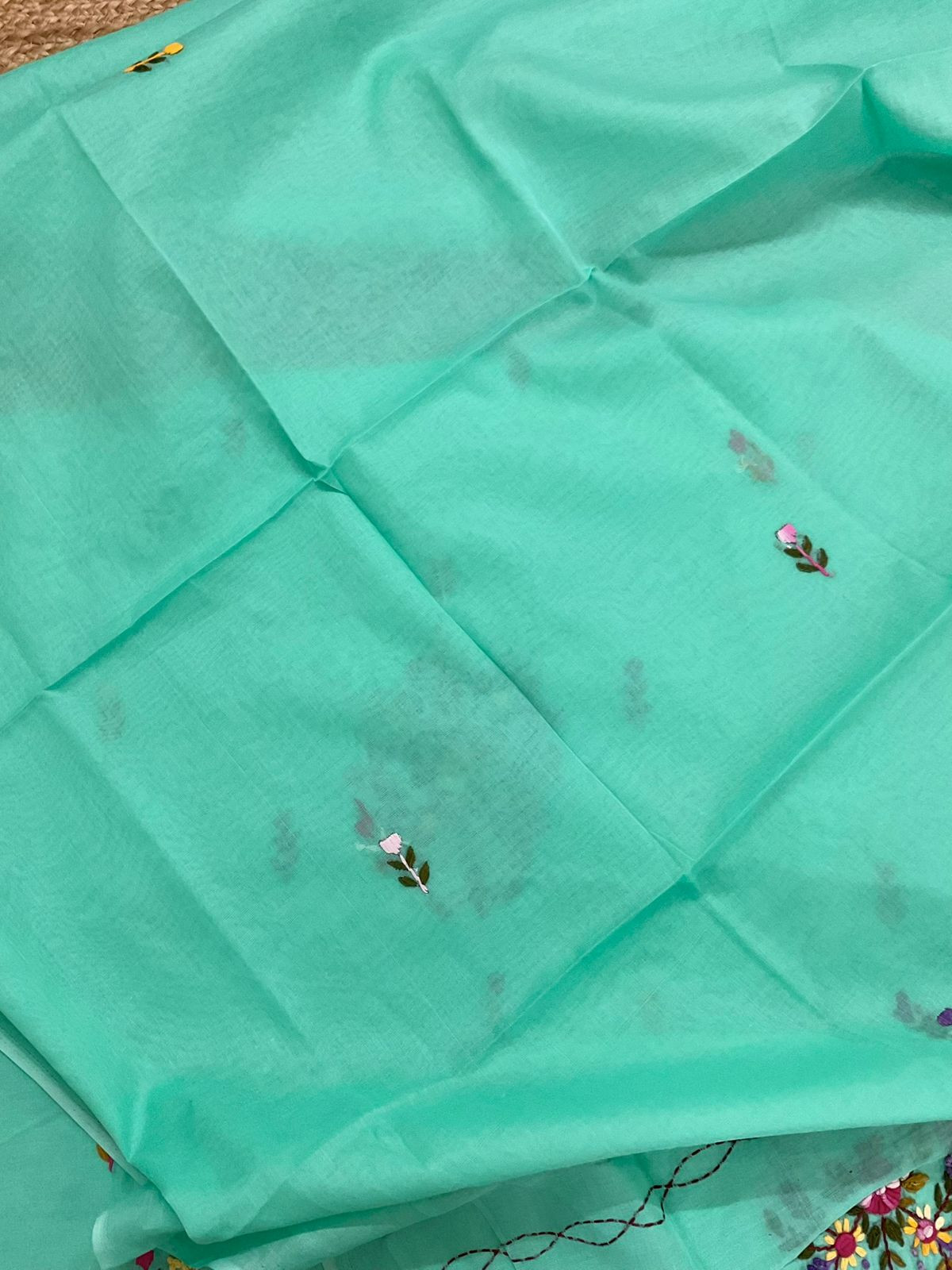 Pure Cotton Embroidered Suit - Sea Green