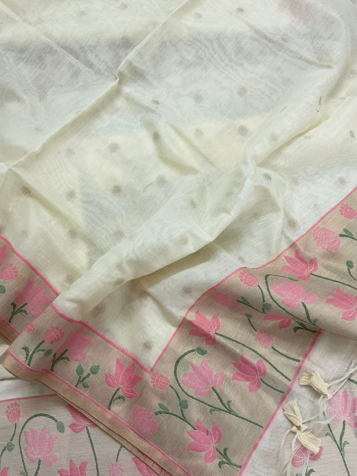 Pure Chanderi Jamdani Weaved Suit - Cream