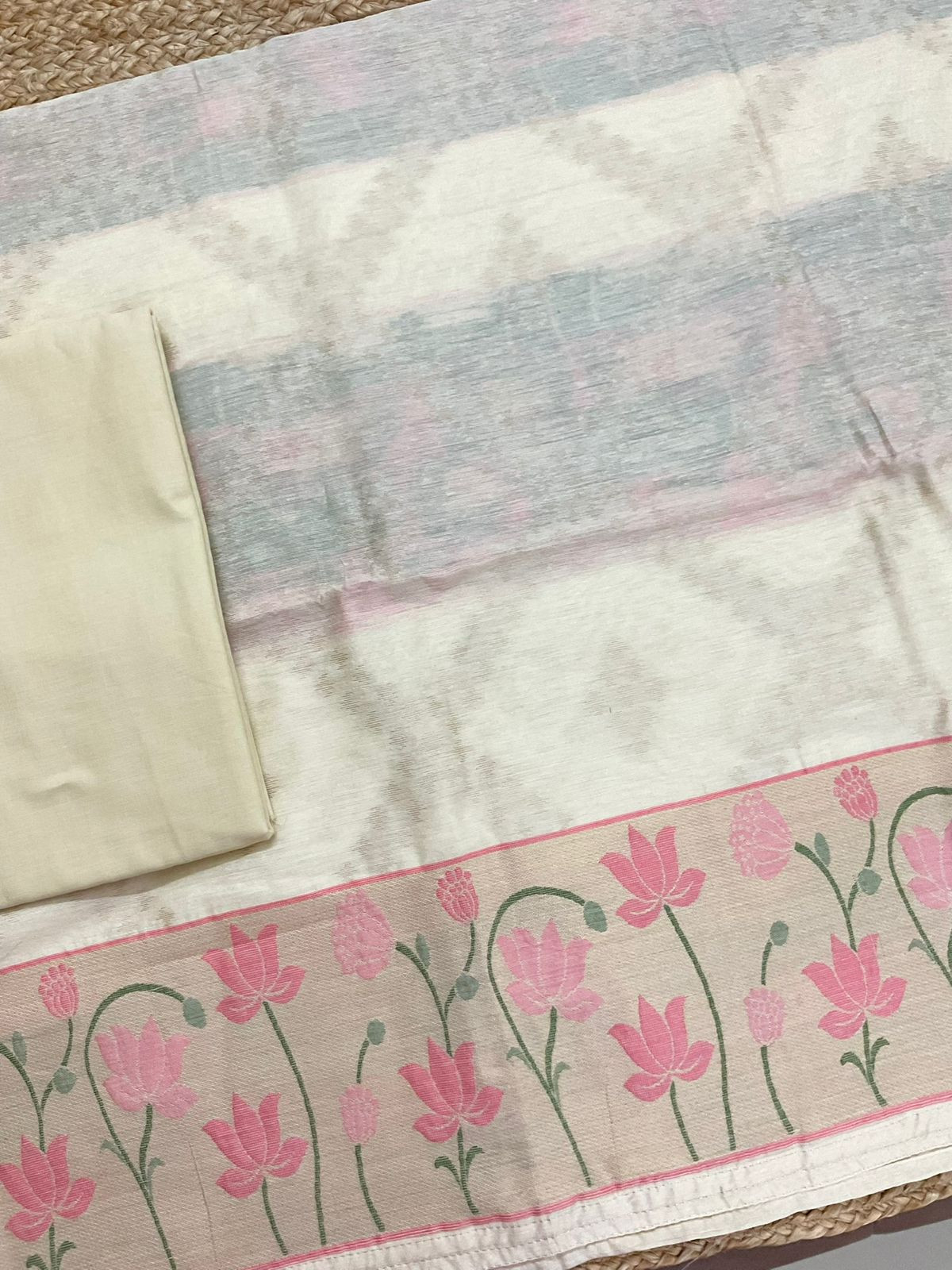 Pure Chanderi Jamdani Weaved Suit - Cream