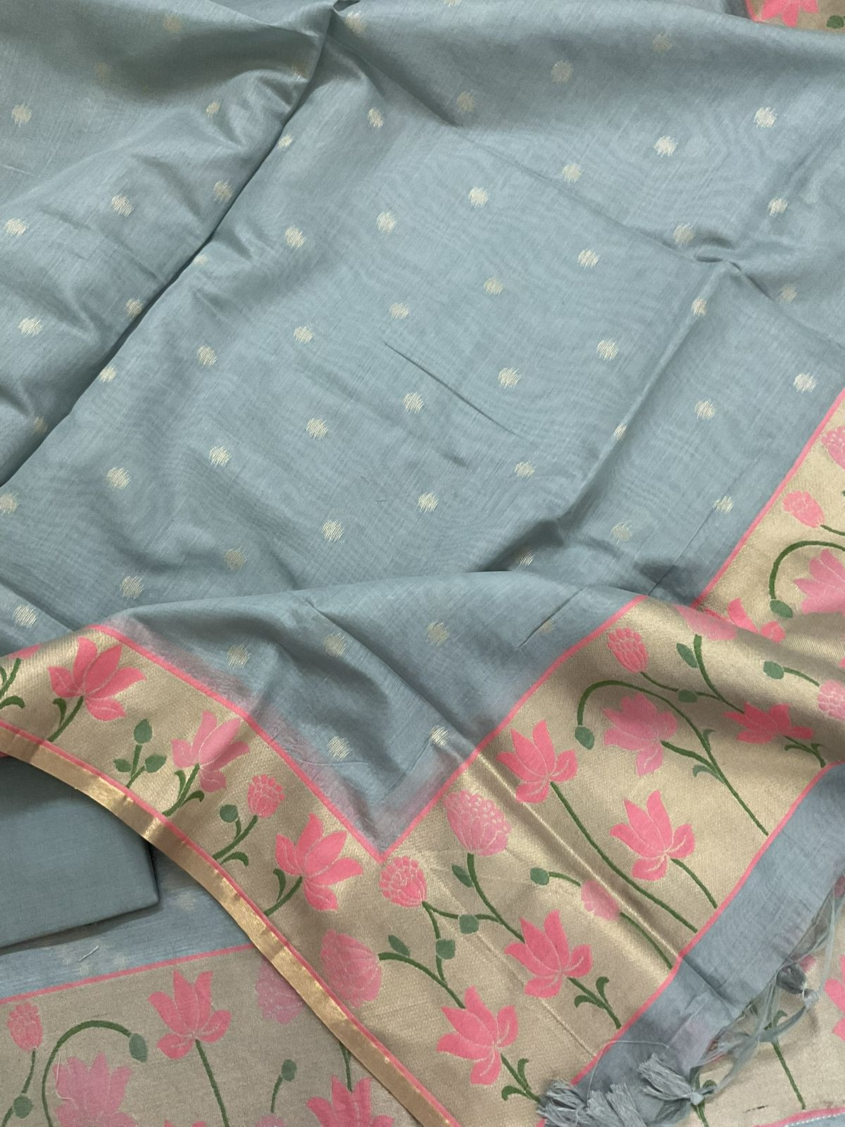 Pure Chanderi Jamdani Weaved Suit - Grey