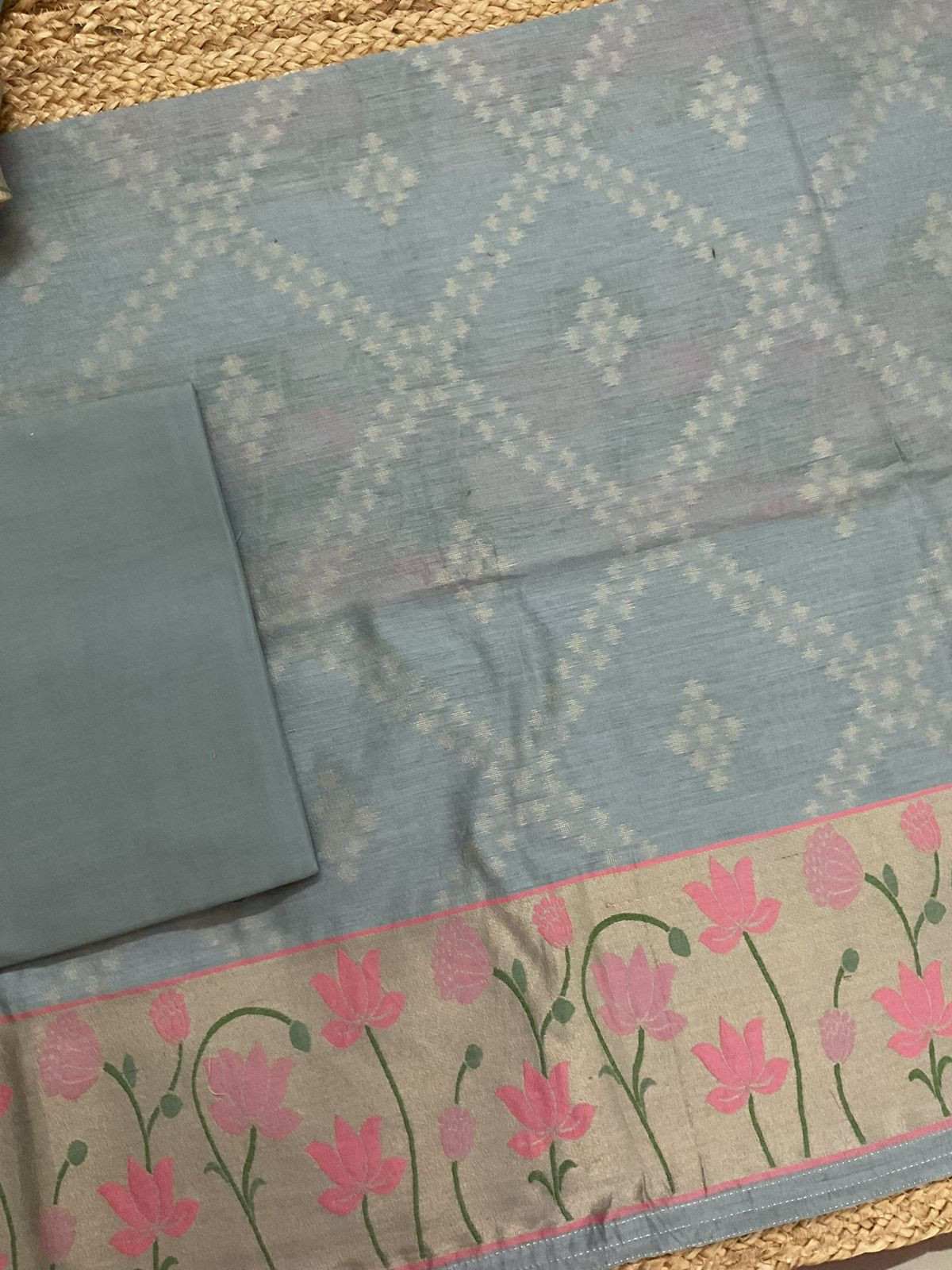 Pure Chanderi Jamdani Weaved Suit - Grey