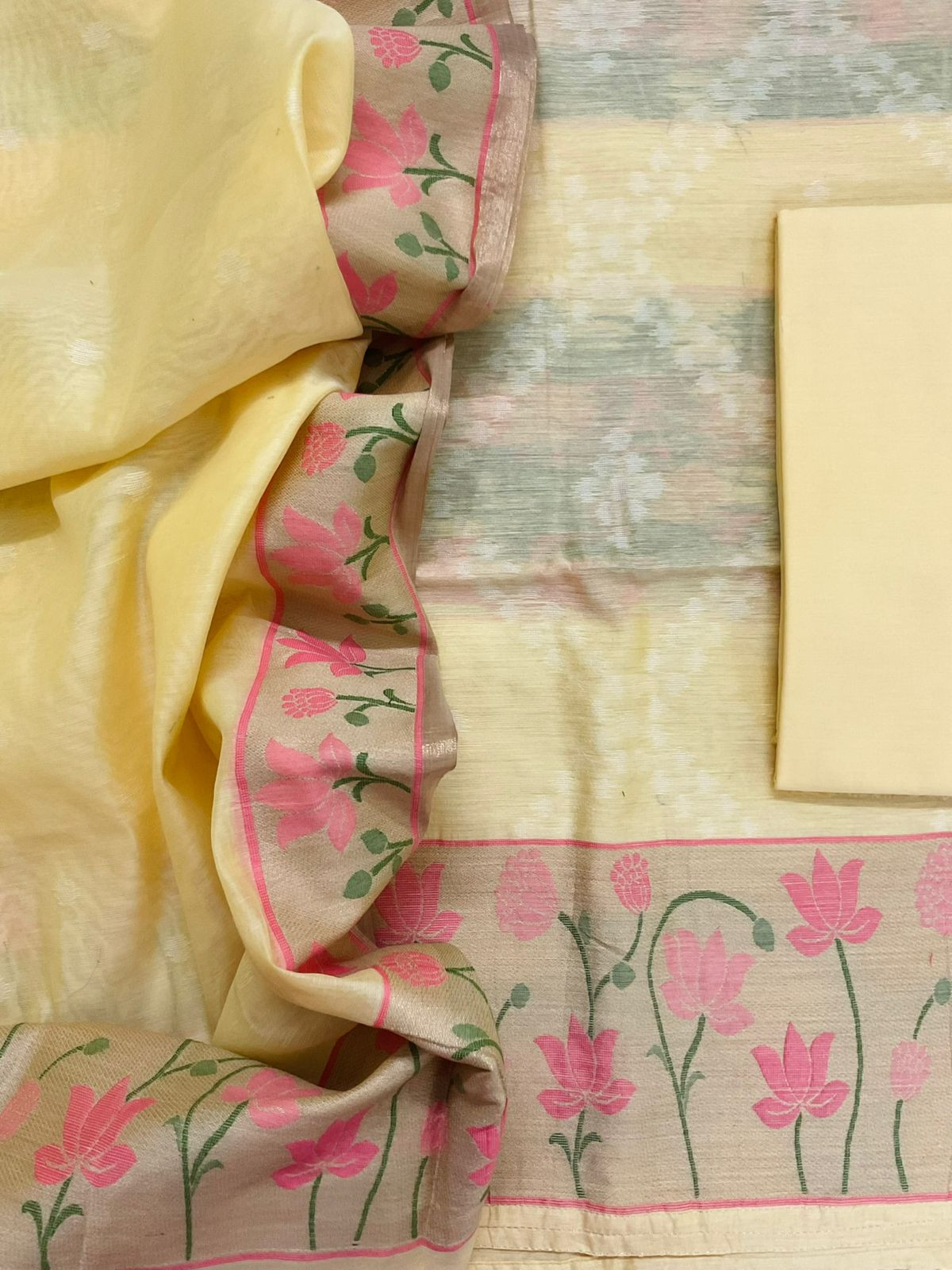 Pure Chanderi Jamdani Weaved Suit - Yellow