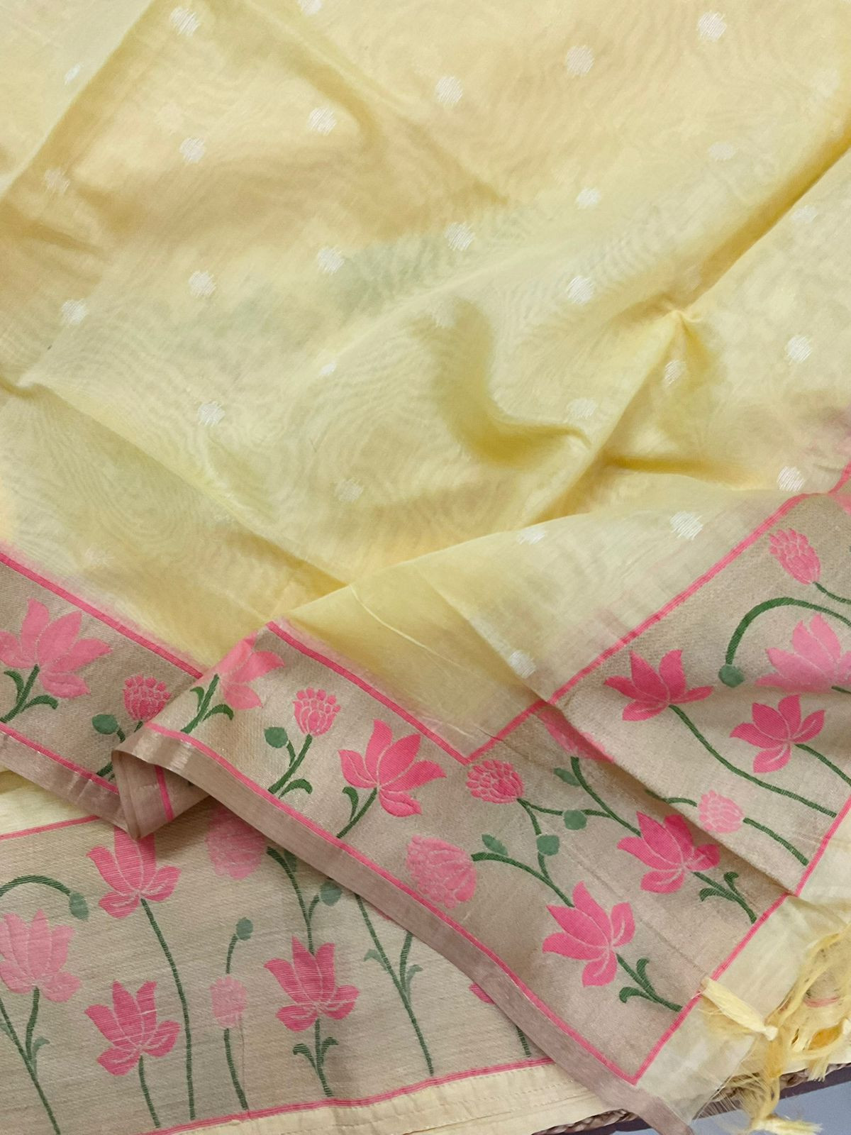 Pure Chanderi Jamdani Weaved Suit - Yellow