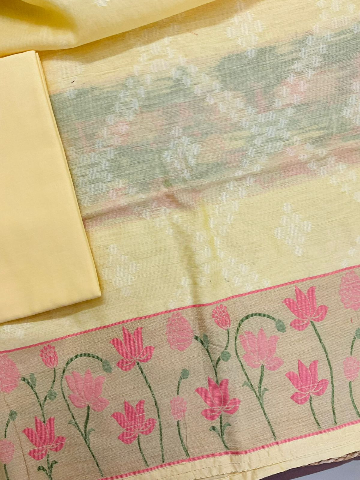 Pure Chanderi Jamdani Weaved Suit - Yellow