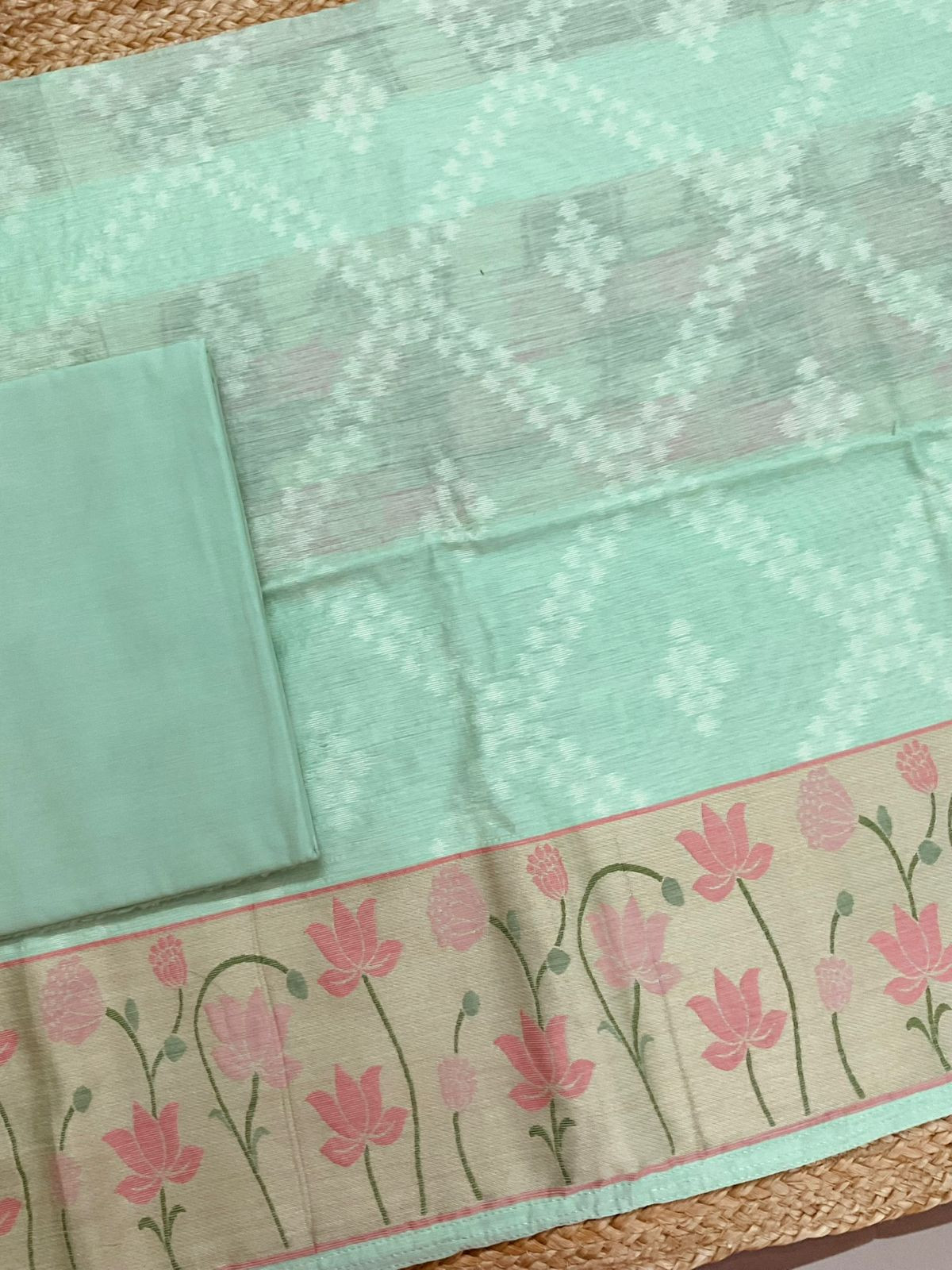 Pure Chanderi Jamdani Weaved Suit - Sea Green