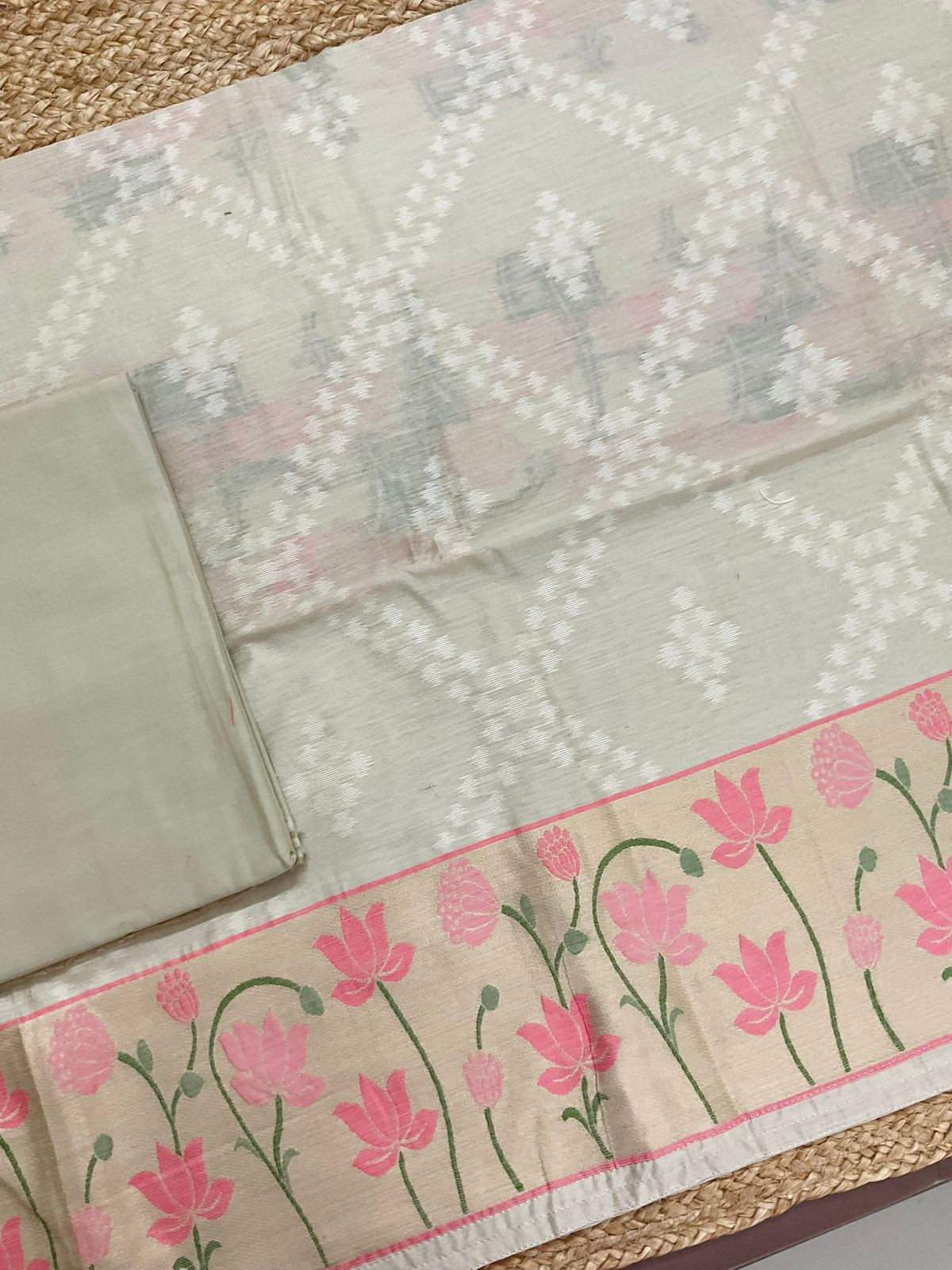 Pure Chanderi Jamdani Weaved Suit - Beige