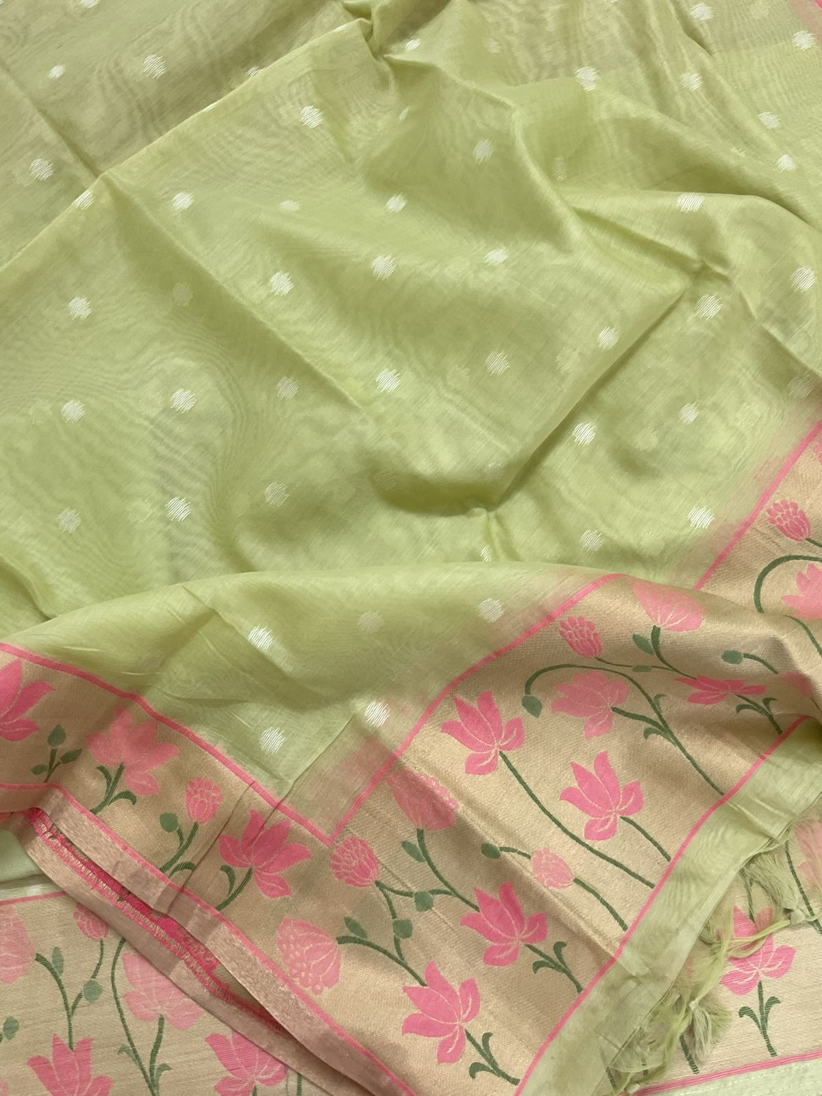 Pure Chanderi Jamdani Weaved Suit - Green