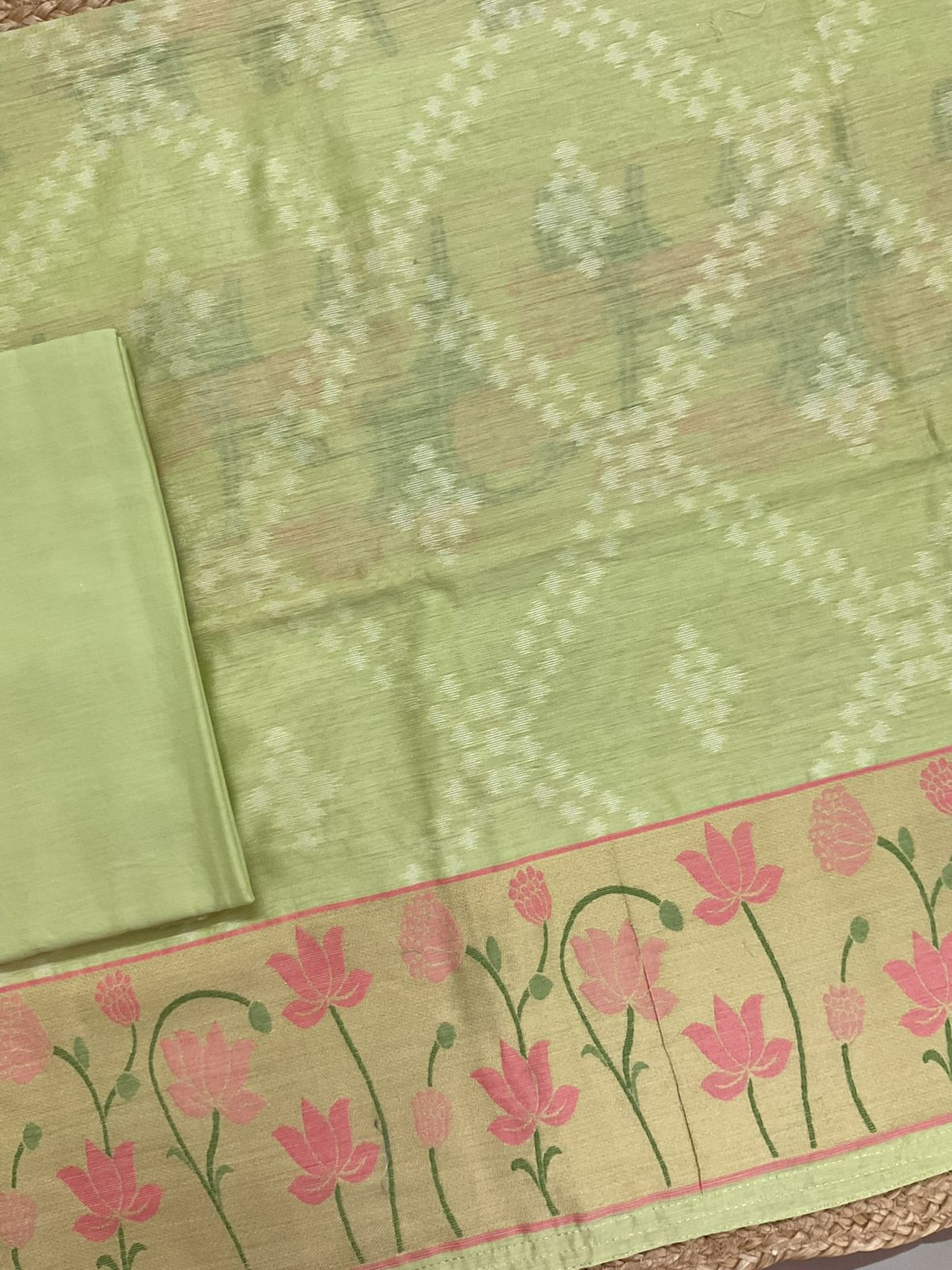 Pure Chanderi Jamdani Weaved Suit - Green