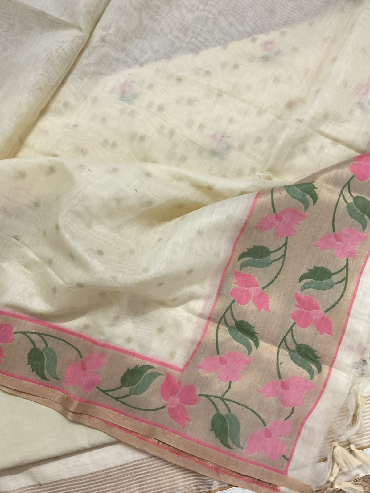 Pure Chanderi Jamdani Weaved Suit - Cream