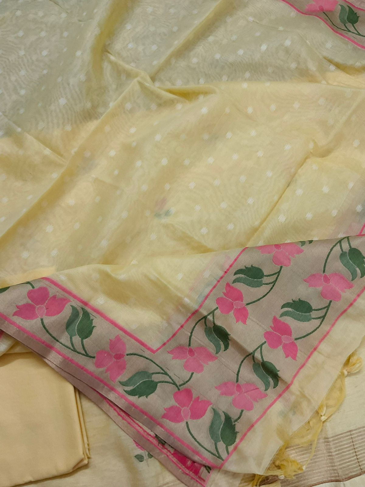 Pure Chanderi Jamdani Weaved Suit - Yellow