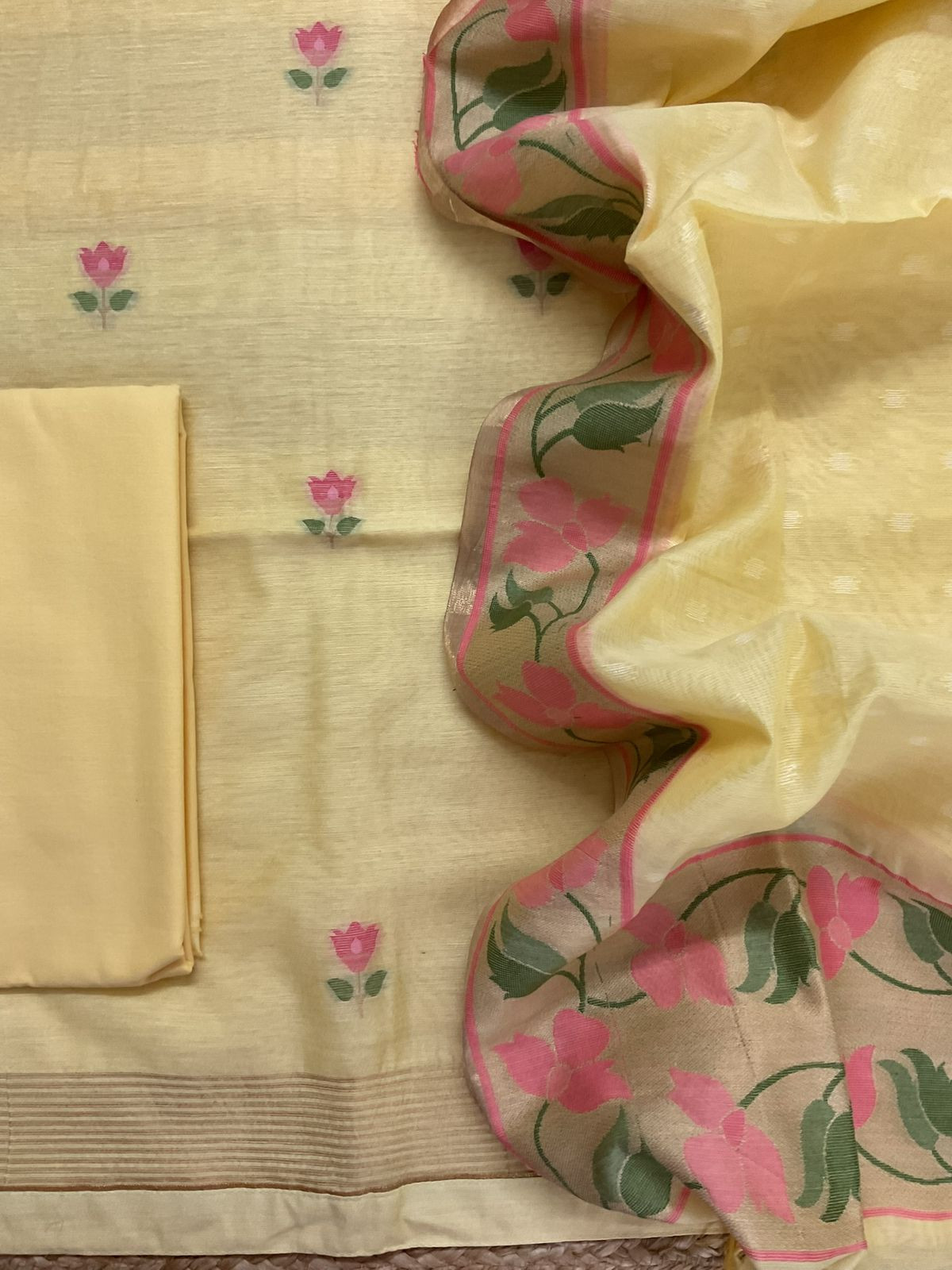 Pure Chanderi Jamdani Weaved Suit - Yellow