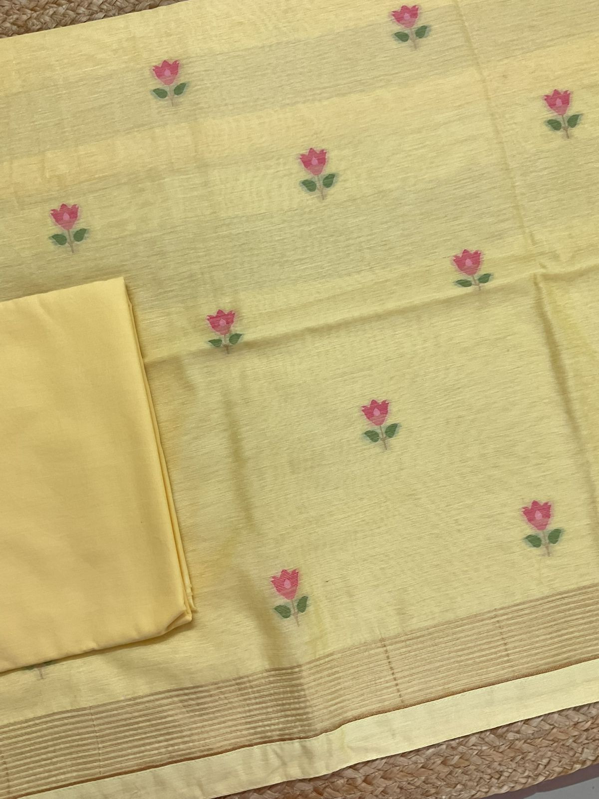 Pure Chanderi Jamdani Weaved Suit - Yellow