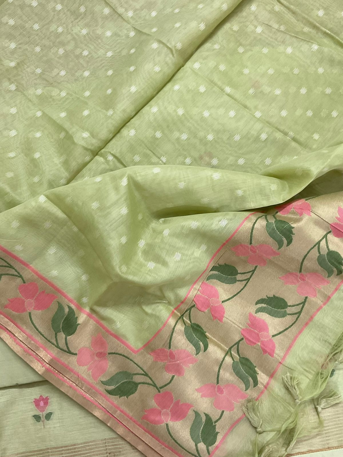 Pure Chanderi Jamdani Weaved Suit - Green