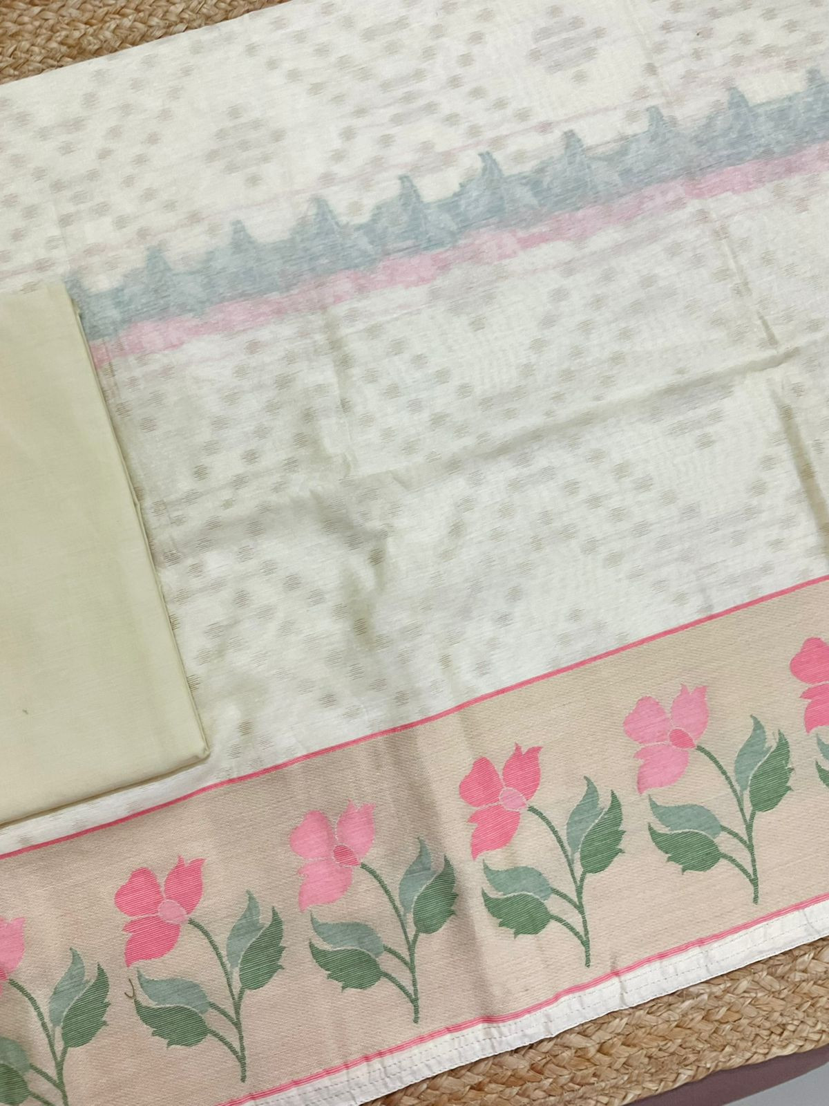 Pure Chanderi Jamdani Weaved Suit - Cream