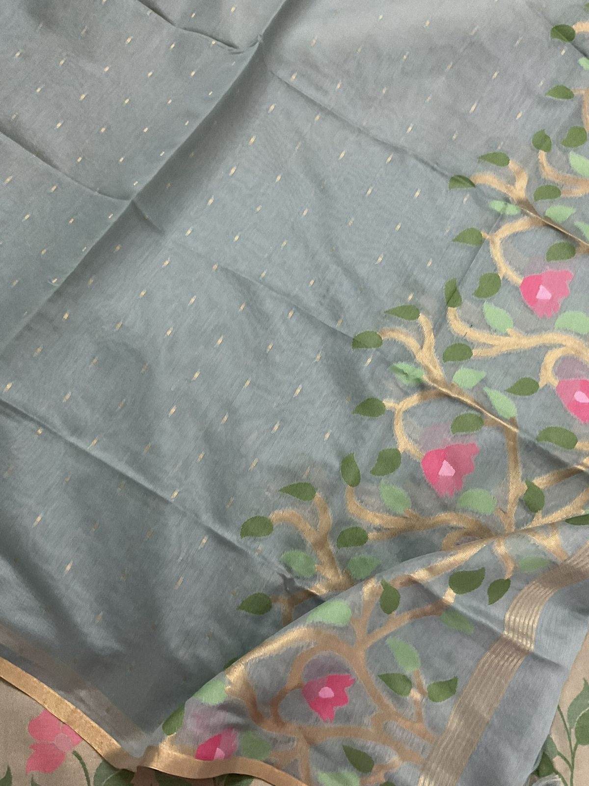 Pure Chanderi Jamdani Weaved Suit - Grey