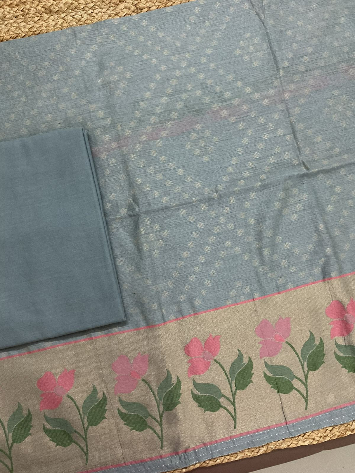 Pure Chanderi Jamdani Weaved Suit - Grey