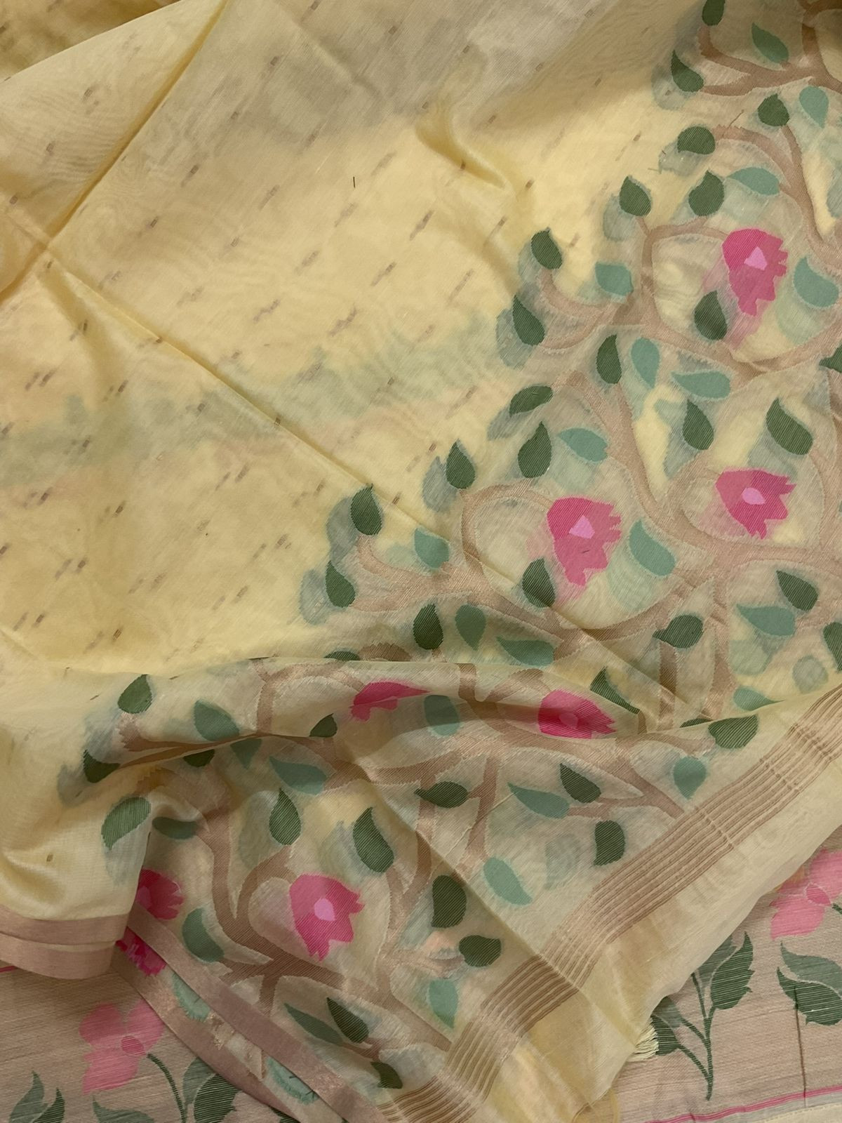 Pure Chanderi Jamdani Weaved Suit - Yellow