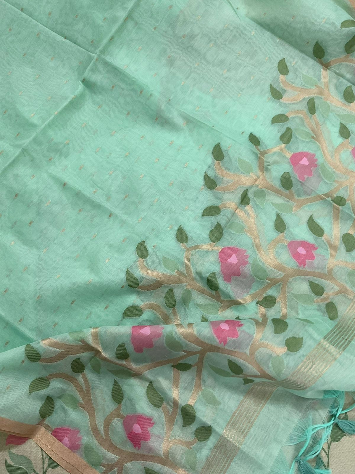 Pure Chanderi Jamdani Weaved Suit - Sea Green