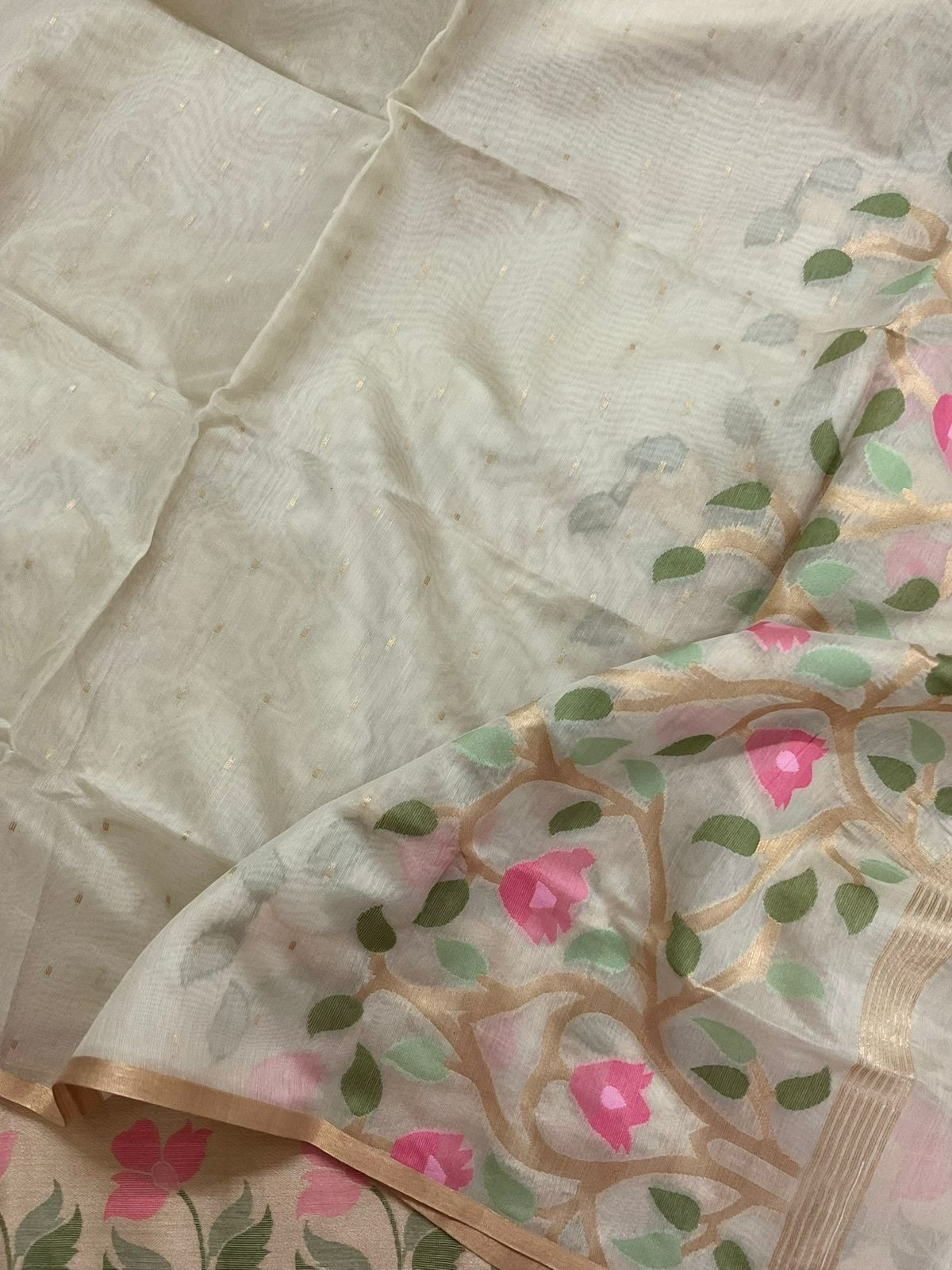 Pure Chanderi Jamdani Weaved Suit - Beige