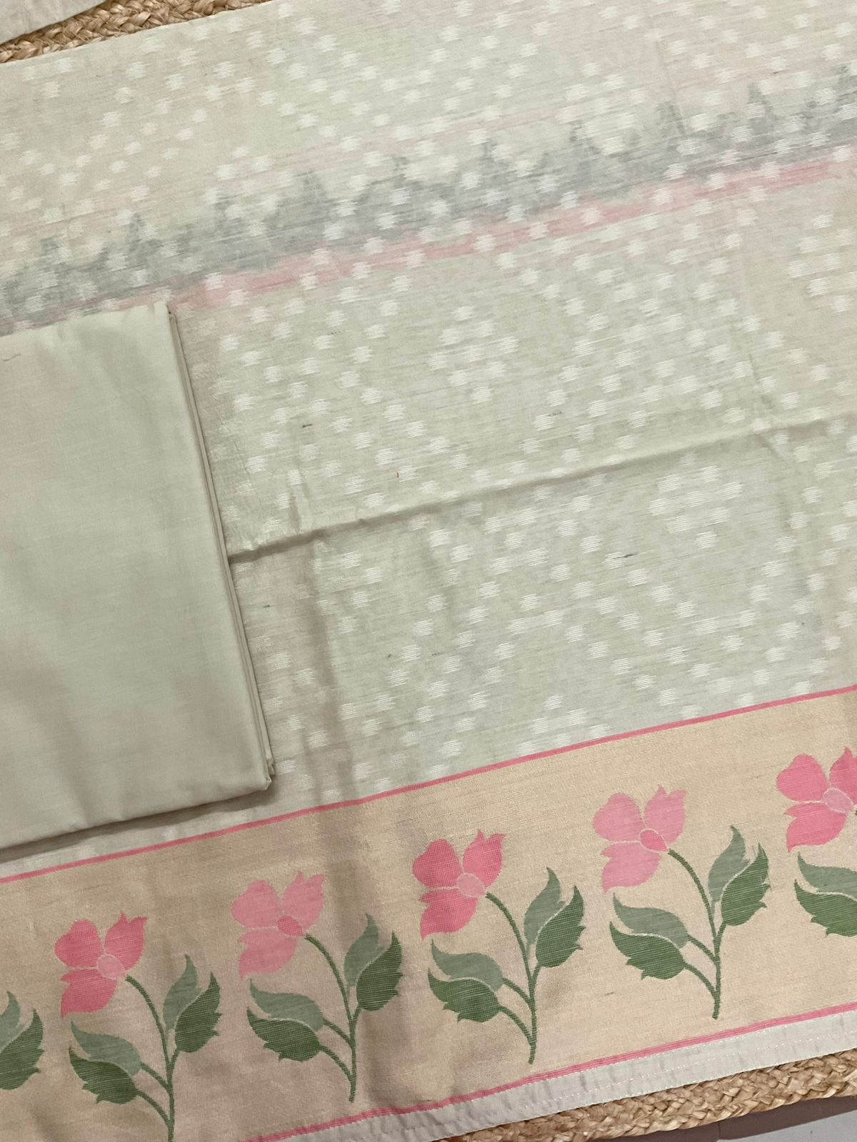 Pure Chanderi Jamdani Weaved Suit - Beige