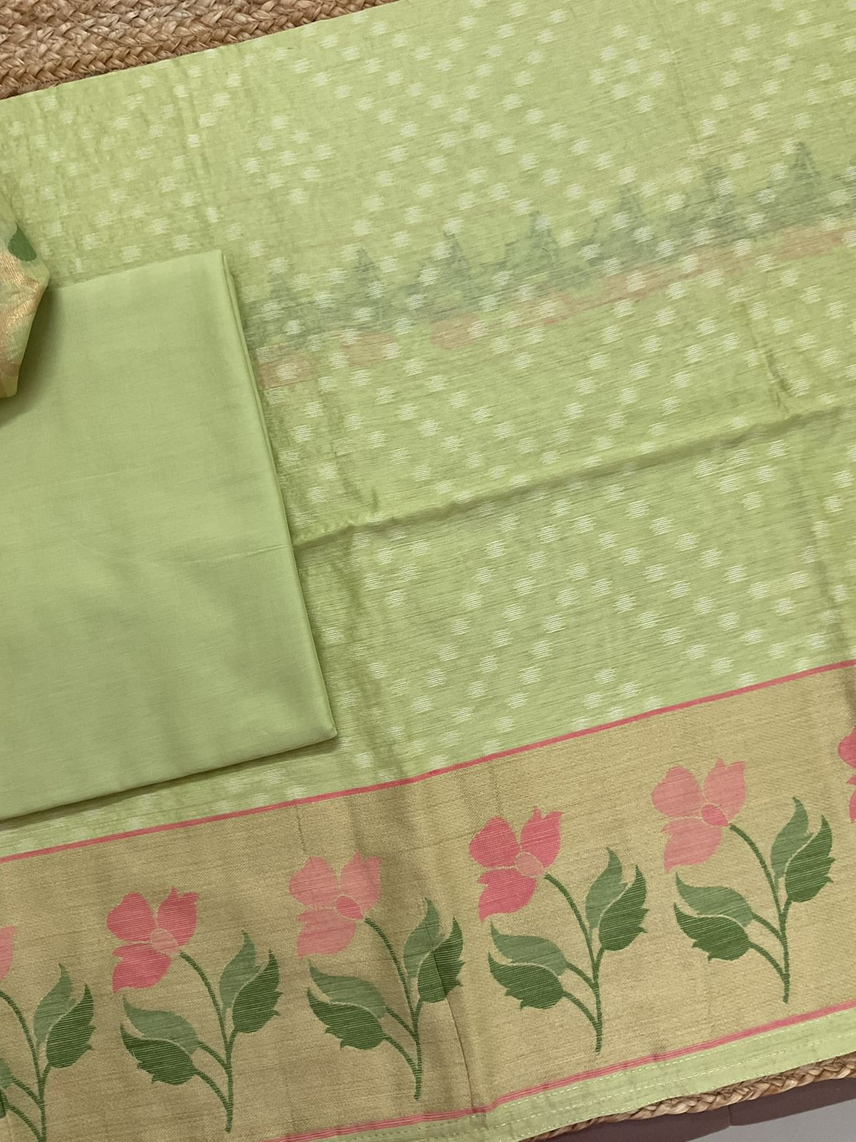 Pure Chanderi Jamdani Weaved Suit - Green