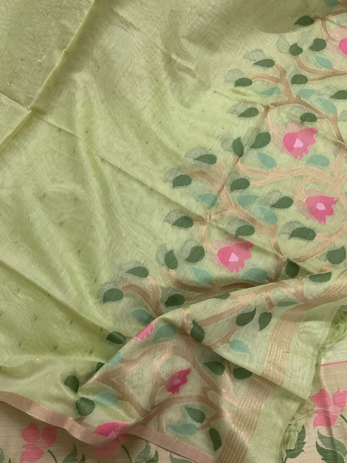 Pure Chanderi Jamdani Weaved Suit - Green