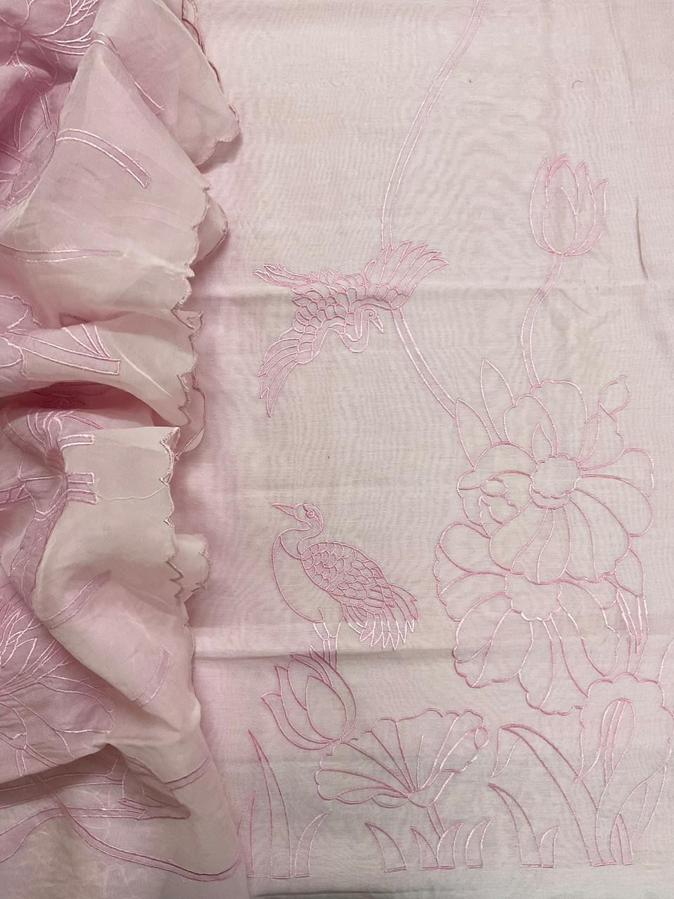 Pure Mul Chanderi Embroidered Suit - Pink