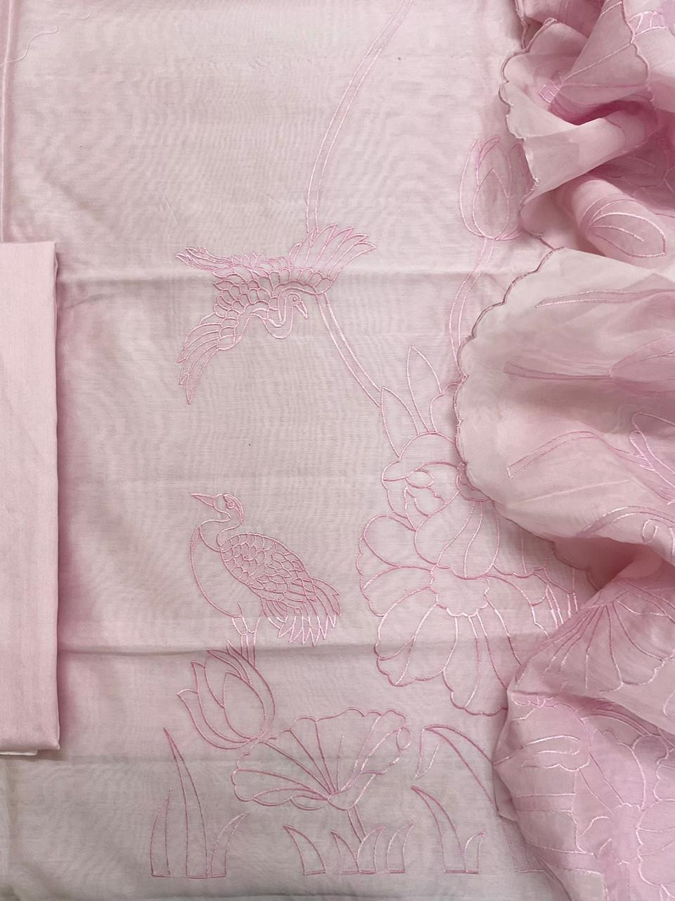 Pure Mul Chanderi Embroidered Suit - Pink