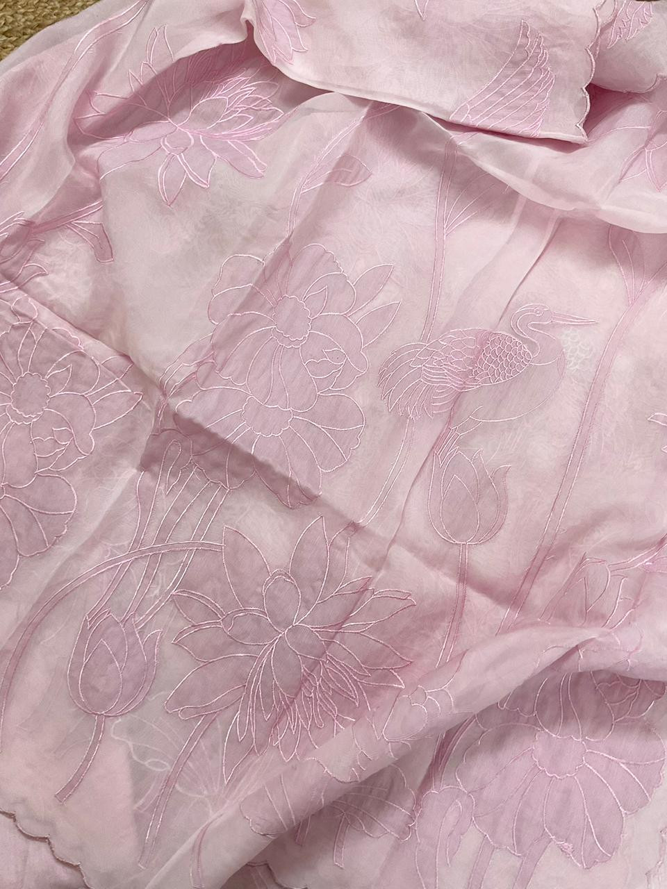 Pure Mul Chanderi Embroidered Suit - Pink