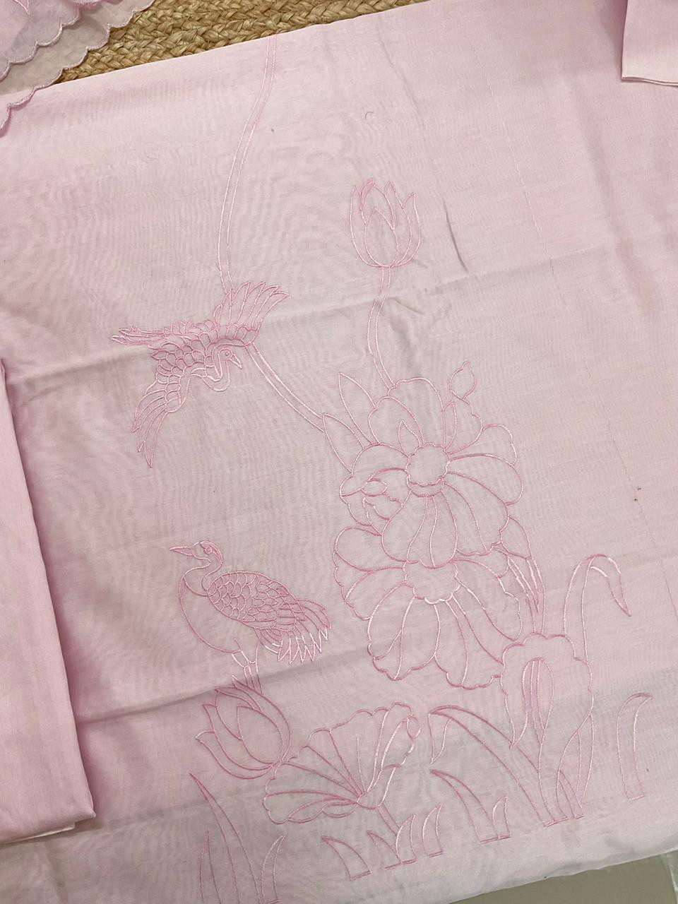 Pure Mul Chanderi Embroidered Suit - Pink