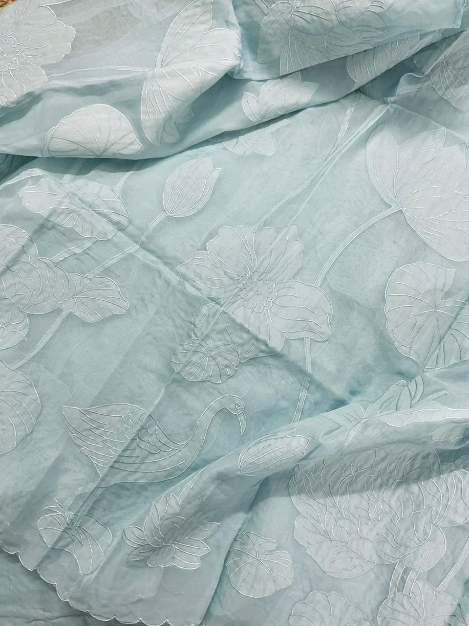 Pure Mul Chanderi Embroidered Suit - Blue